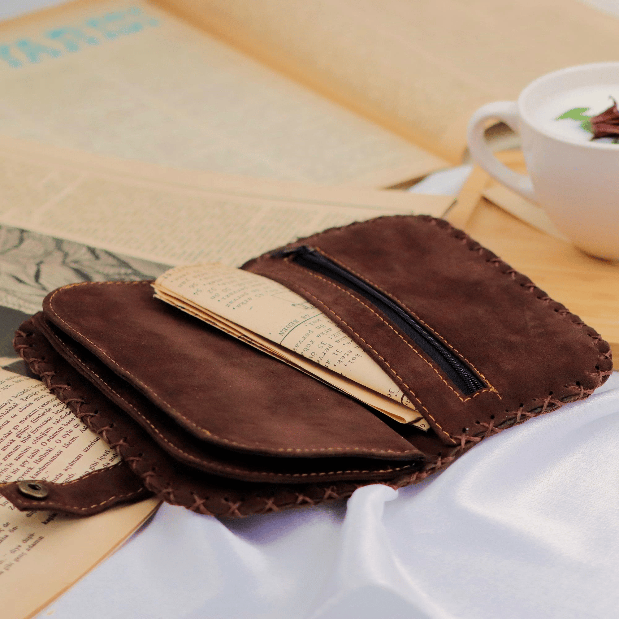 Karamık Figürlü Büyük Cüzdan Etnik Bohem Retro Vintage Style - ANTRASİT