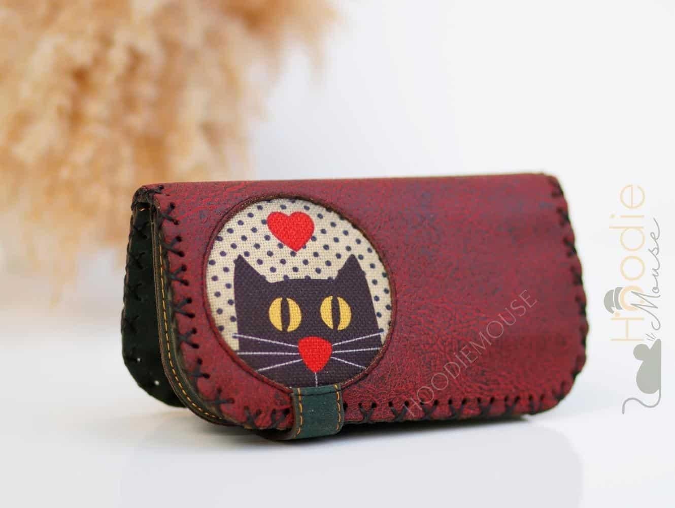 Kedi Aşkı Figürlü Büyük Cüzdan Etnik Bohem Retro Vintage Style - BORDO