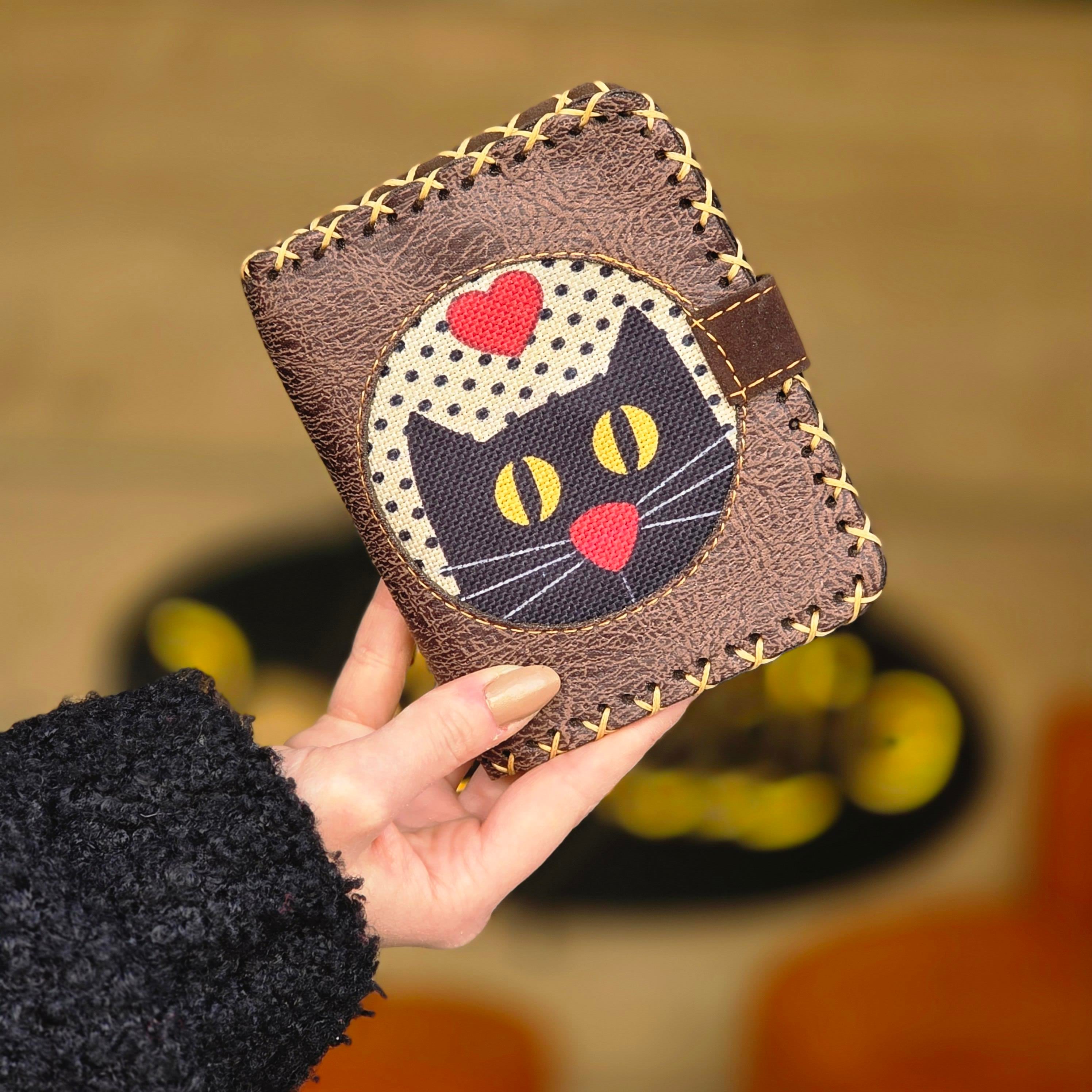 Kedi Askı Figürlü Küçük Cüzdan Etnik Bohem Retro Style - Kahve