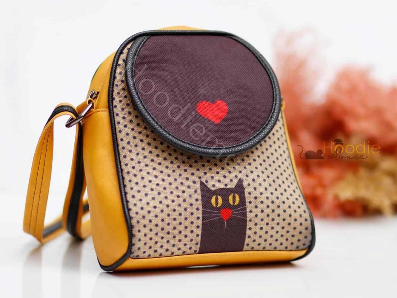 Kedi Aşkı Figürlü Küçük Postacı Omuz Çantası Etnik Bohem Style - HARDAL