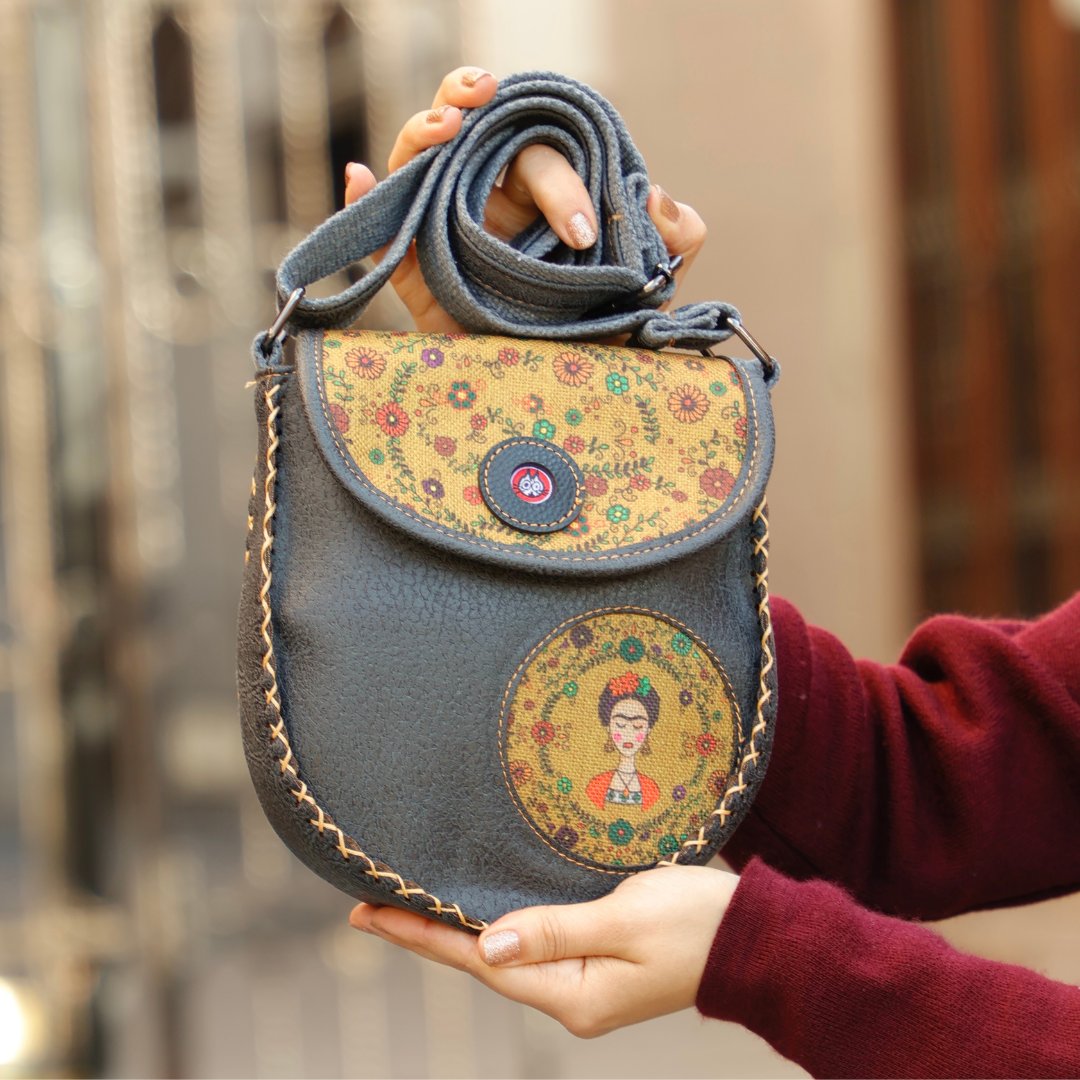 Klasik Frida Çapraz Örgülü Kol Çantası Etnik Bohem Style - Antrasit