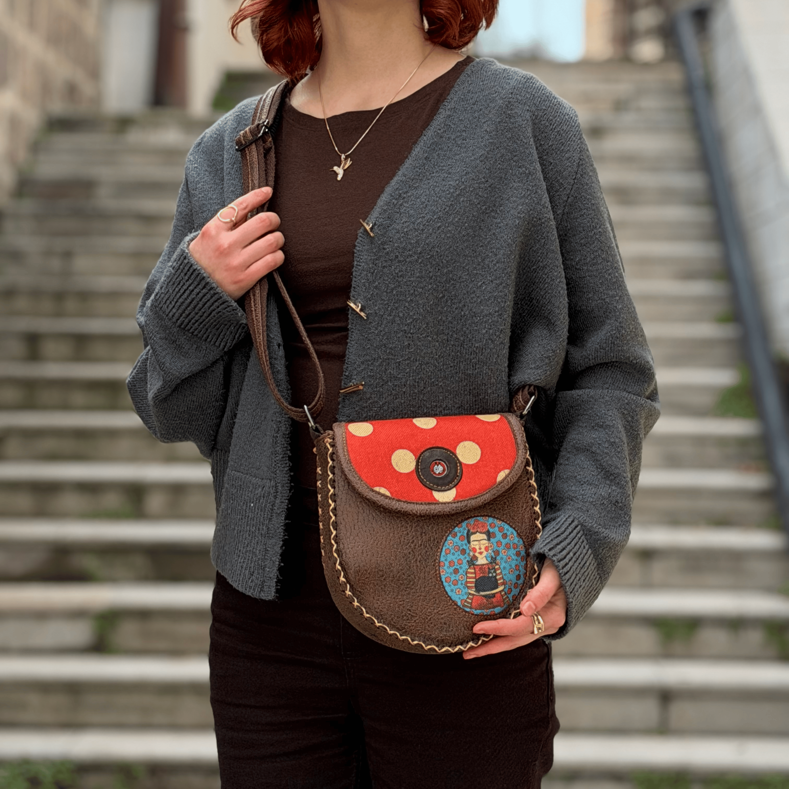 Klasik Frida Çapraz Örgülü Kol Çantası Etnik Bohem Style - KAHVE