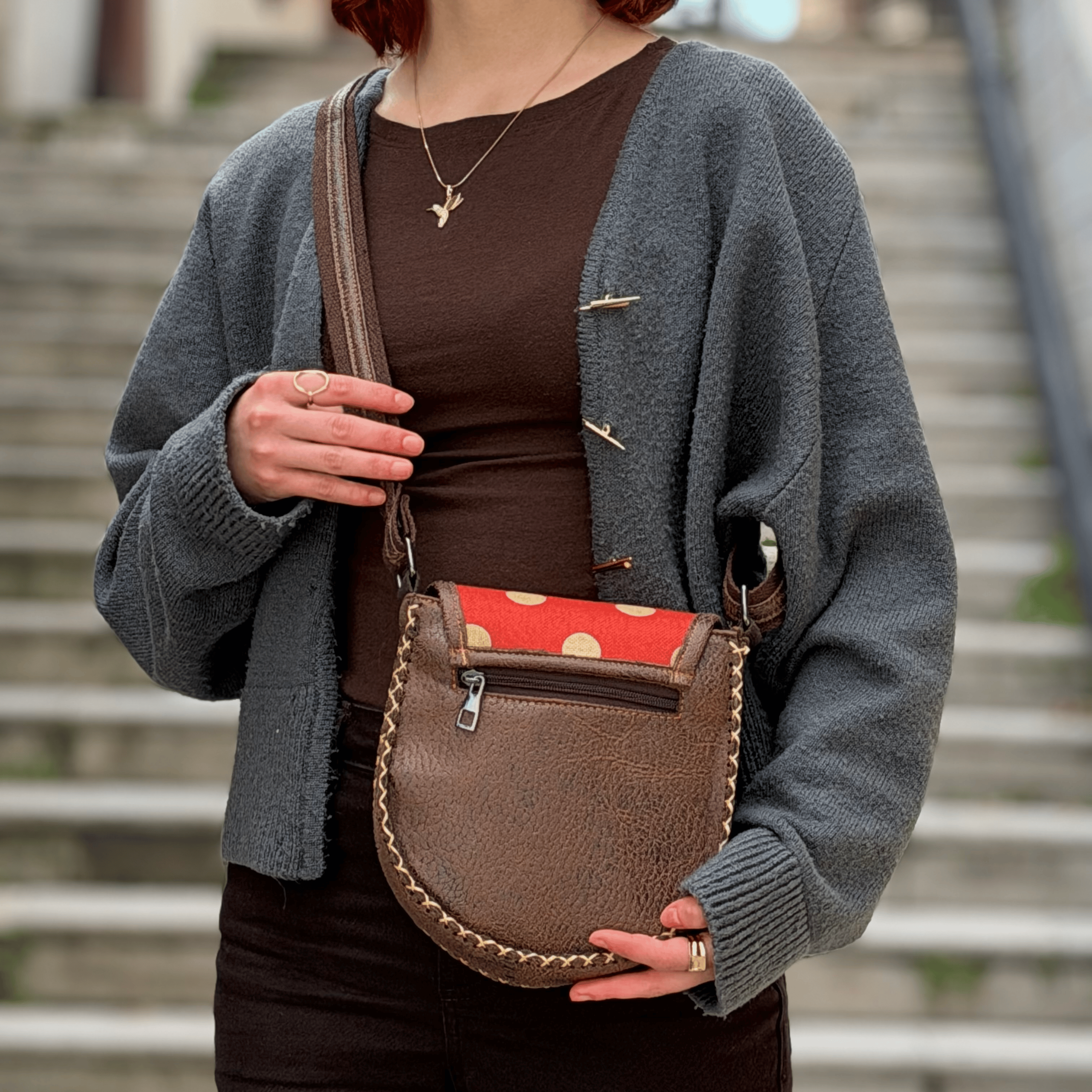 Klasik Frida Çapraz Örgülü Kol Çantası Etnik Bohem Style - KAHVE
