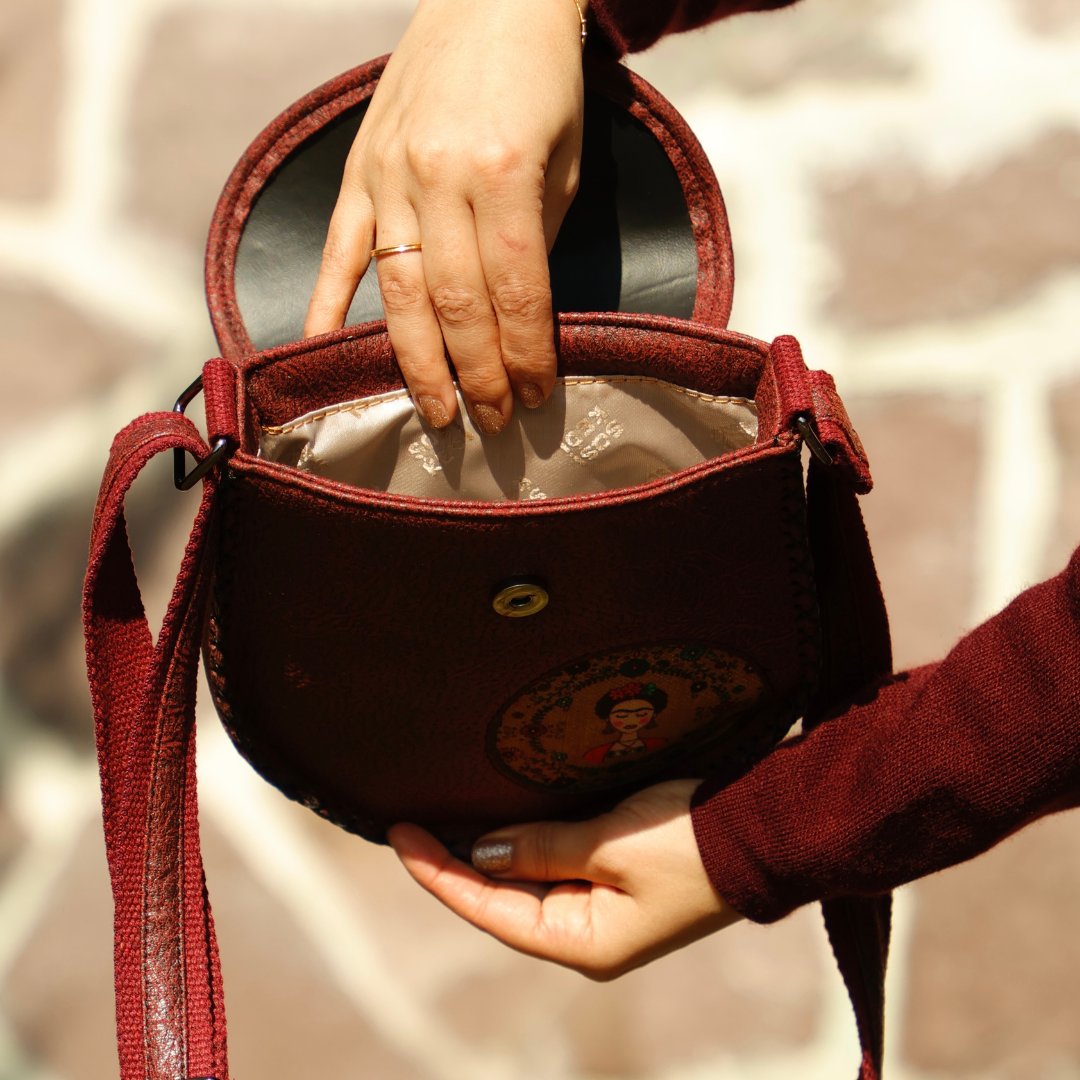 Klasik Frida Çapraz Örgülü Kol Çantası Etnik Bohem Style - Bordo