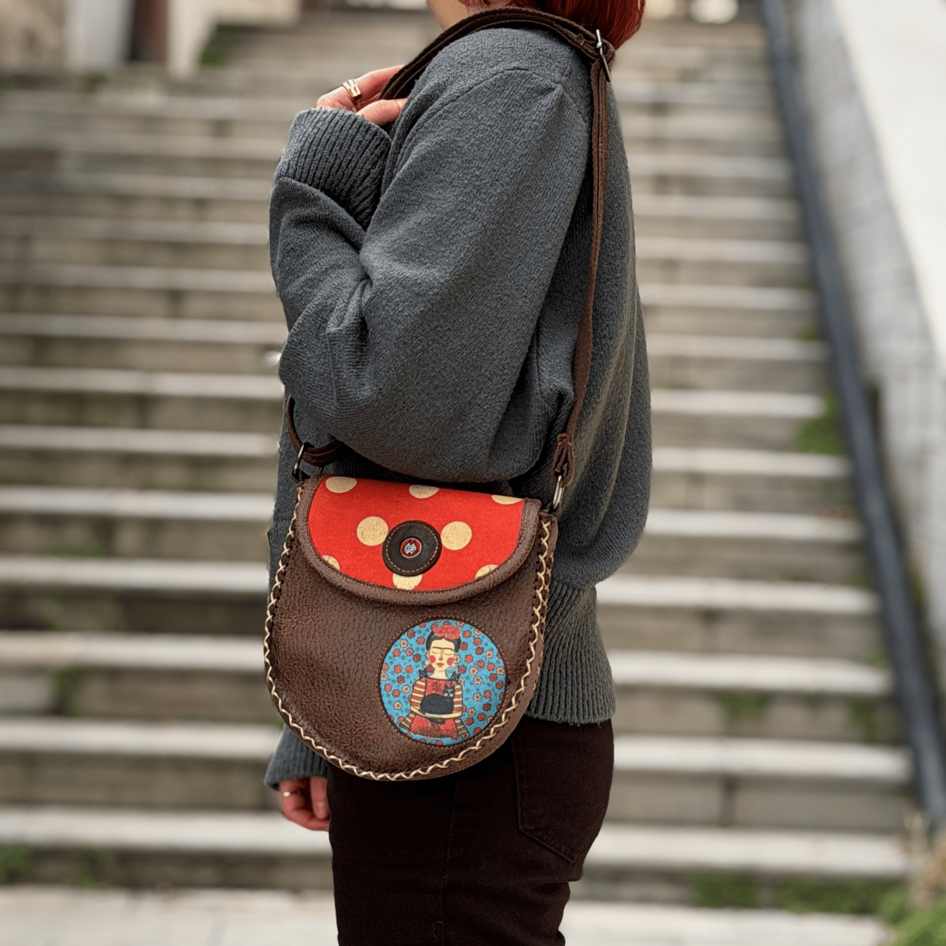 Klasik Frida Çapraz Örgülü Kol Çantası Etnik Bohem Style - KAHVE