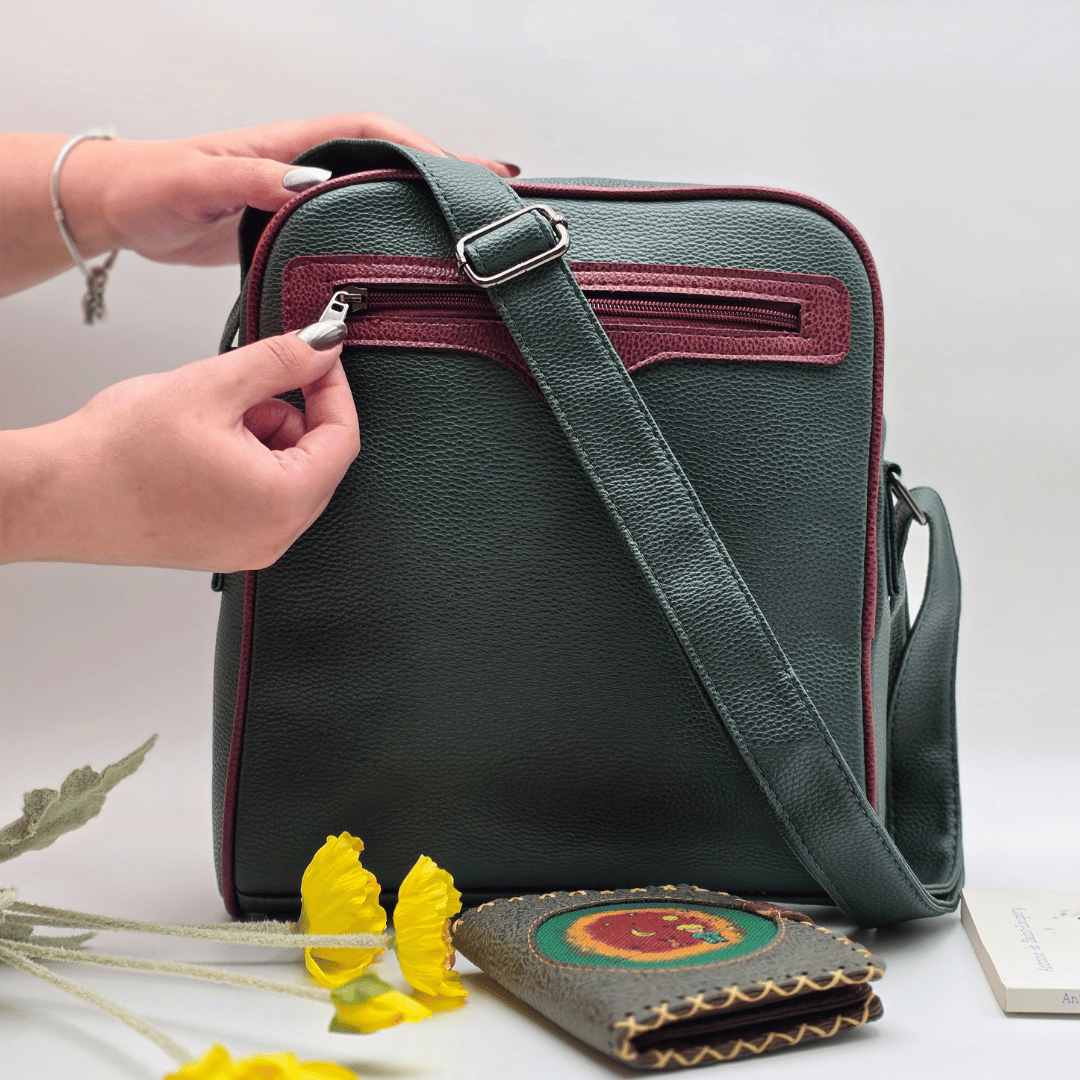 Küçük Prens Figürlü Büyük Postacı Kol Çantası Yesil, EKüçük Cüzdan Yesil Etnik Bohem Style KOMBİN