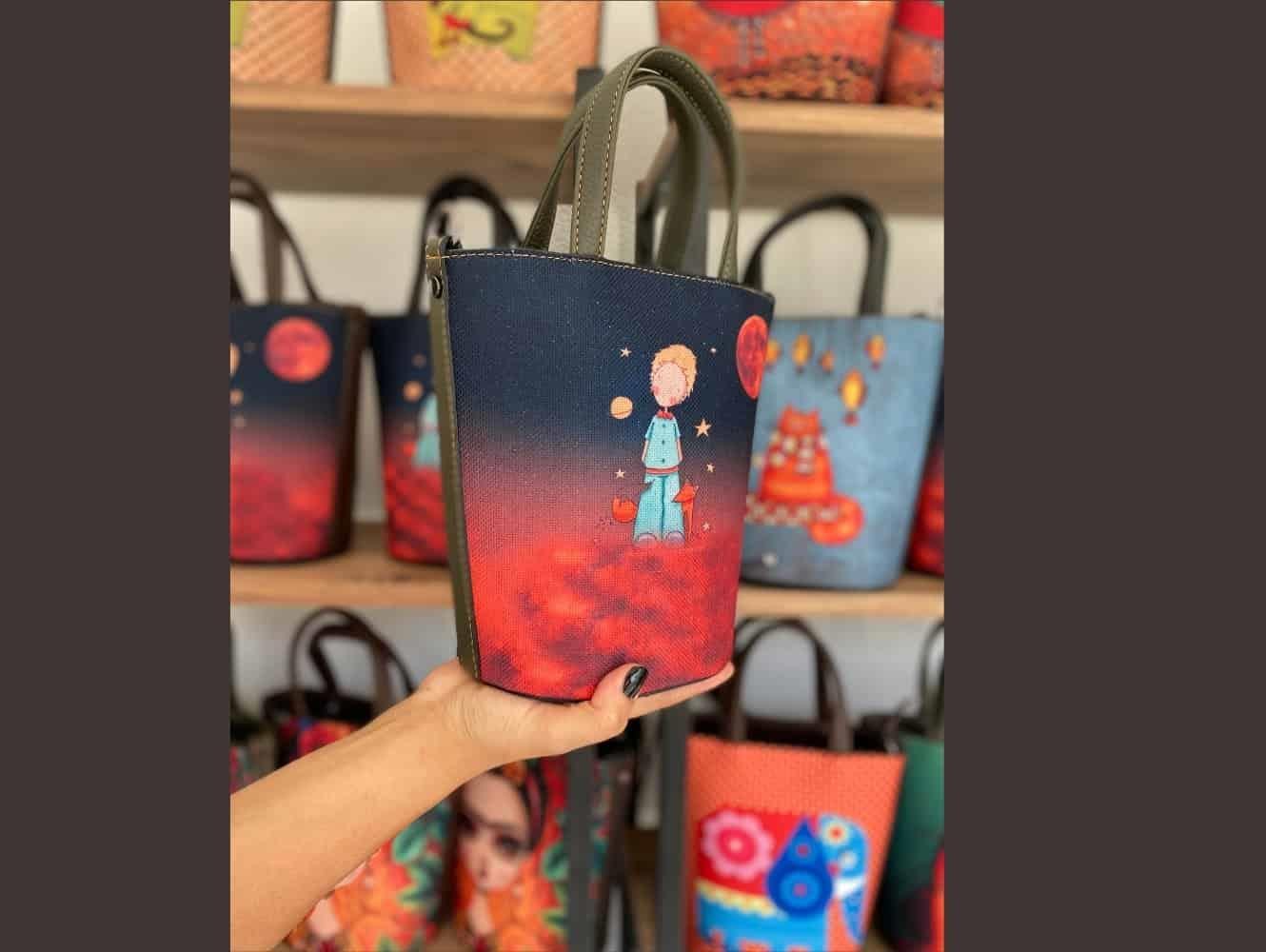 Küçük Prens Figürlü Kova Model Çanta Etnik Bohem Style - YEŞİL