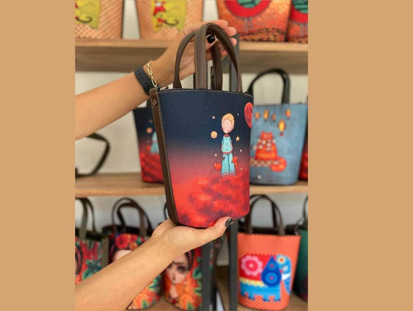 Küçük Prens Figürlü Kova Model Çanta Etnik Bohem Style - KAHVE