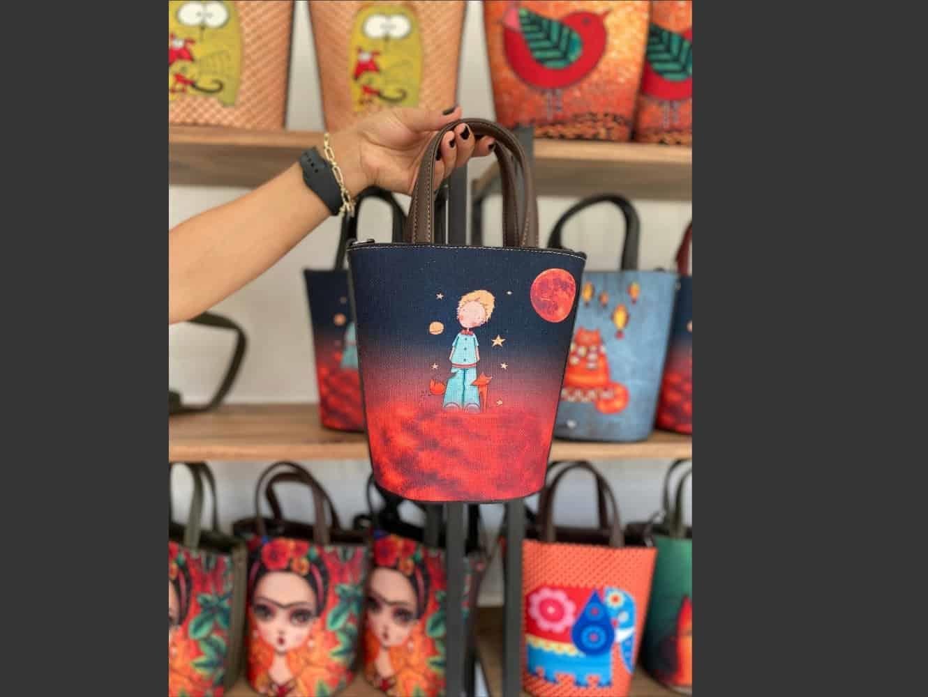 Küçük Prens Figürlü Kova Model Çanta Etnik Bohem Style - KAHVE