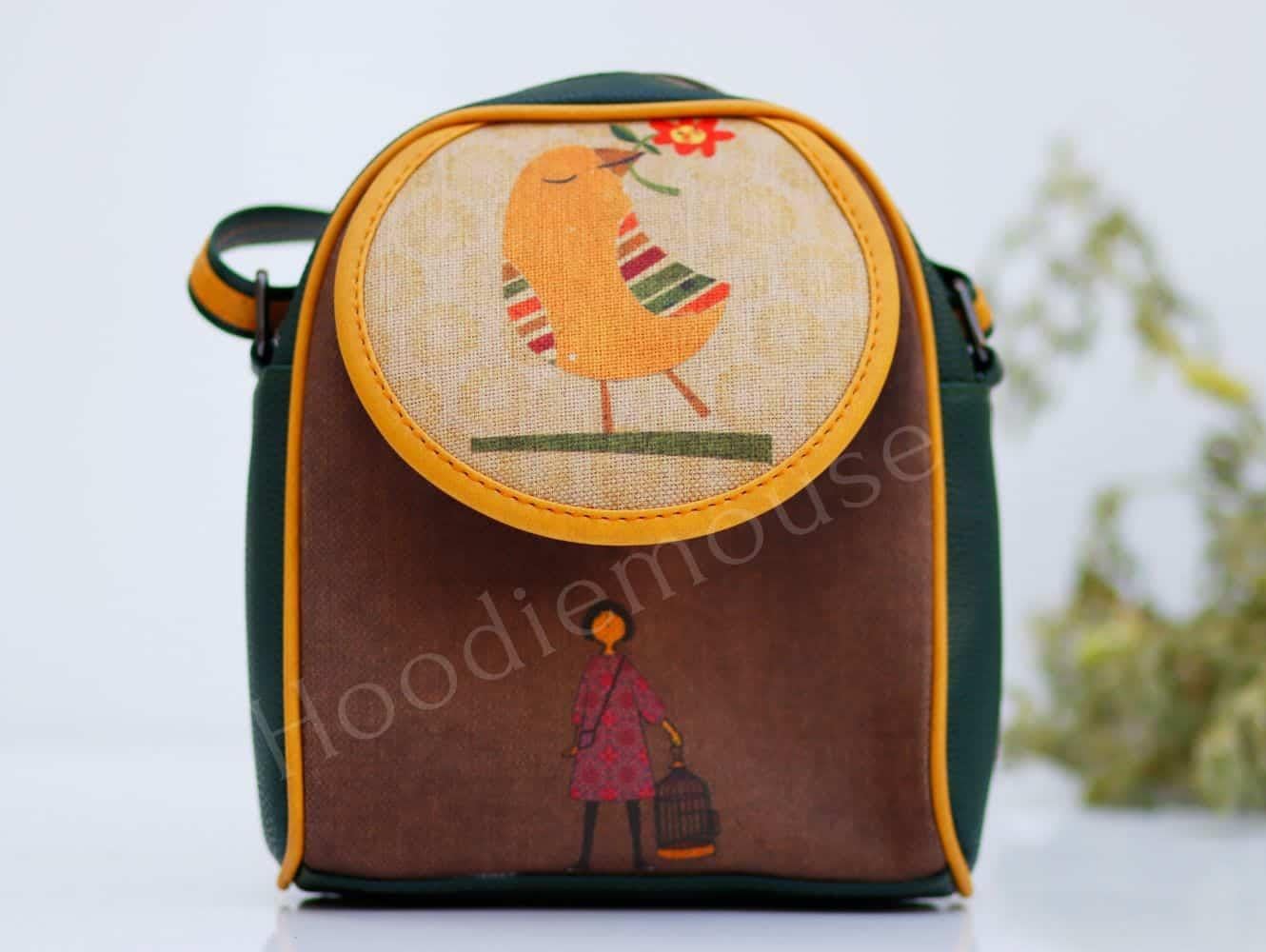 Kuş Figürlü Küçük Postacı Omuz Çantası Etnik Bohem Style - YEŞİL