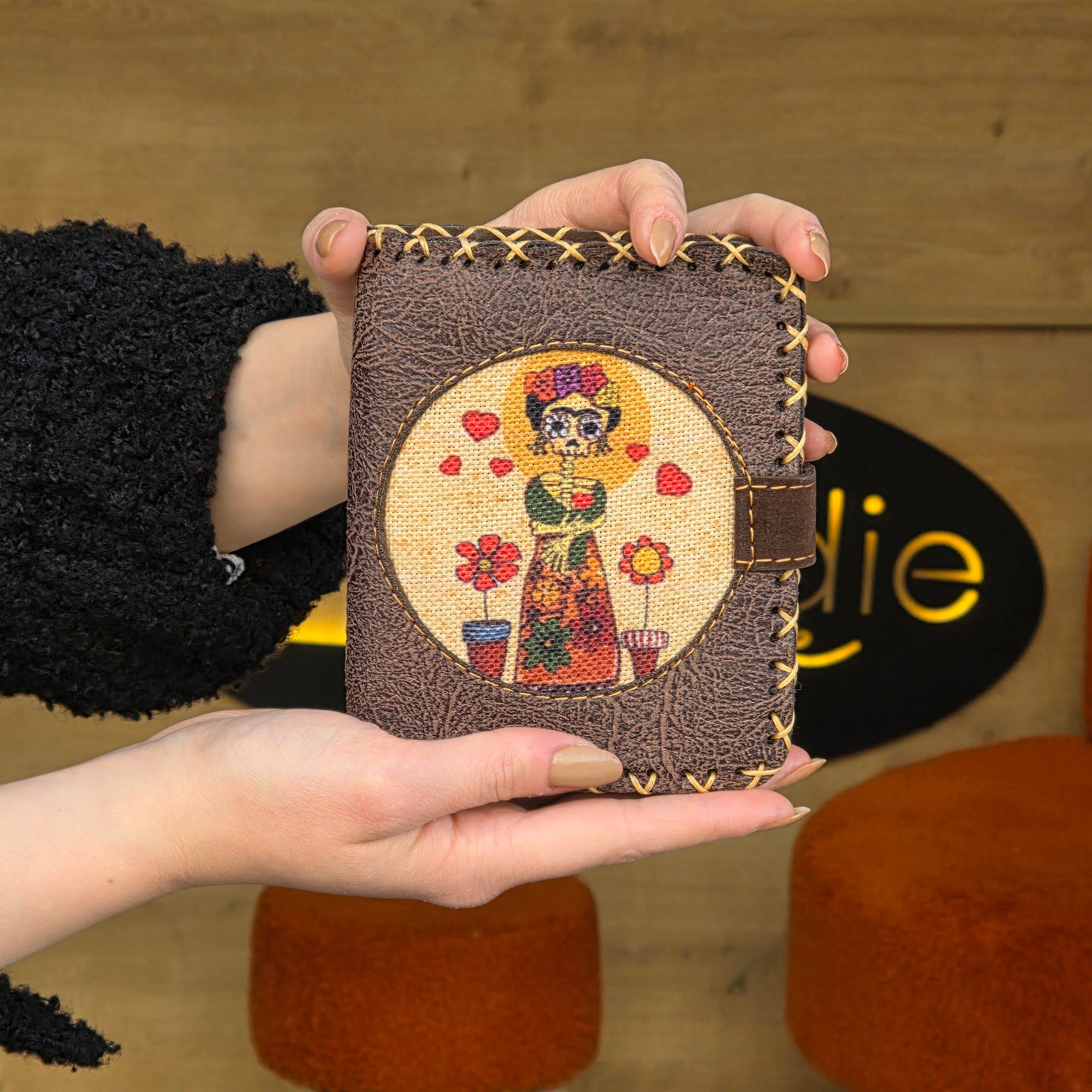 Mexican F. Kahlo Figürlü Küçük Cüzdan Etnik Bohem Retro Style - Kahve