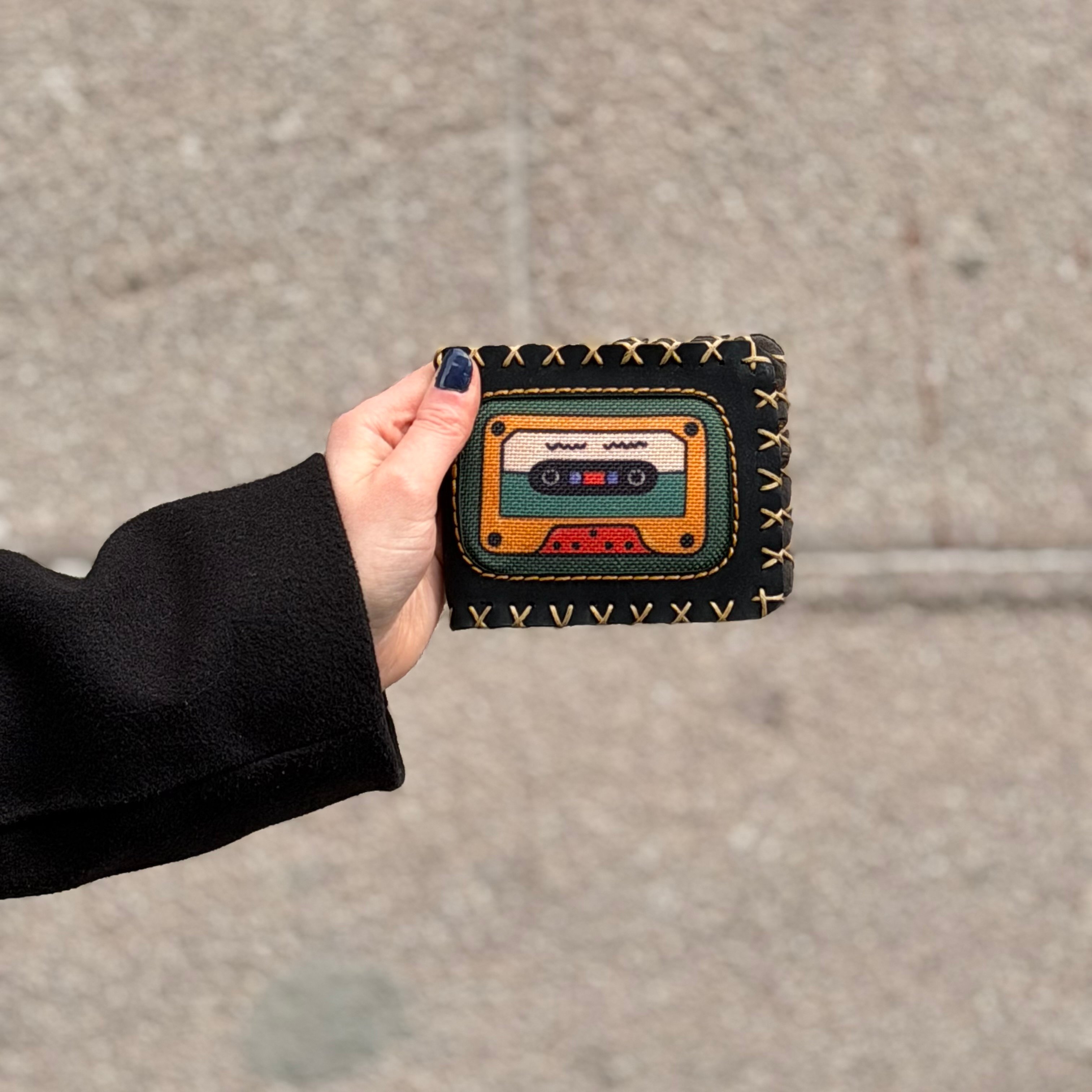 Retro Kaset Figürlü Küçük Cüzdan Etnik Bohem Retro Style -SİYAH