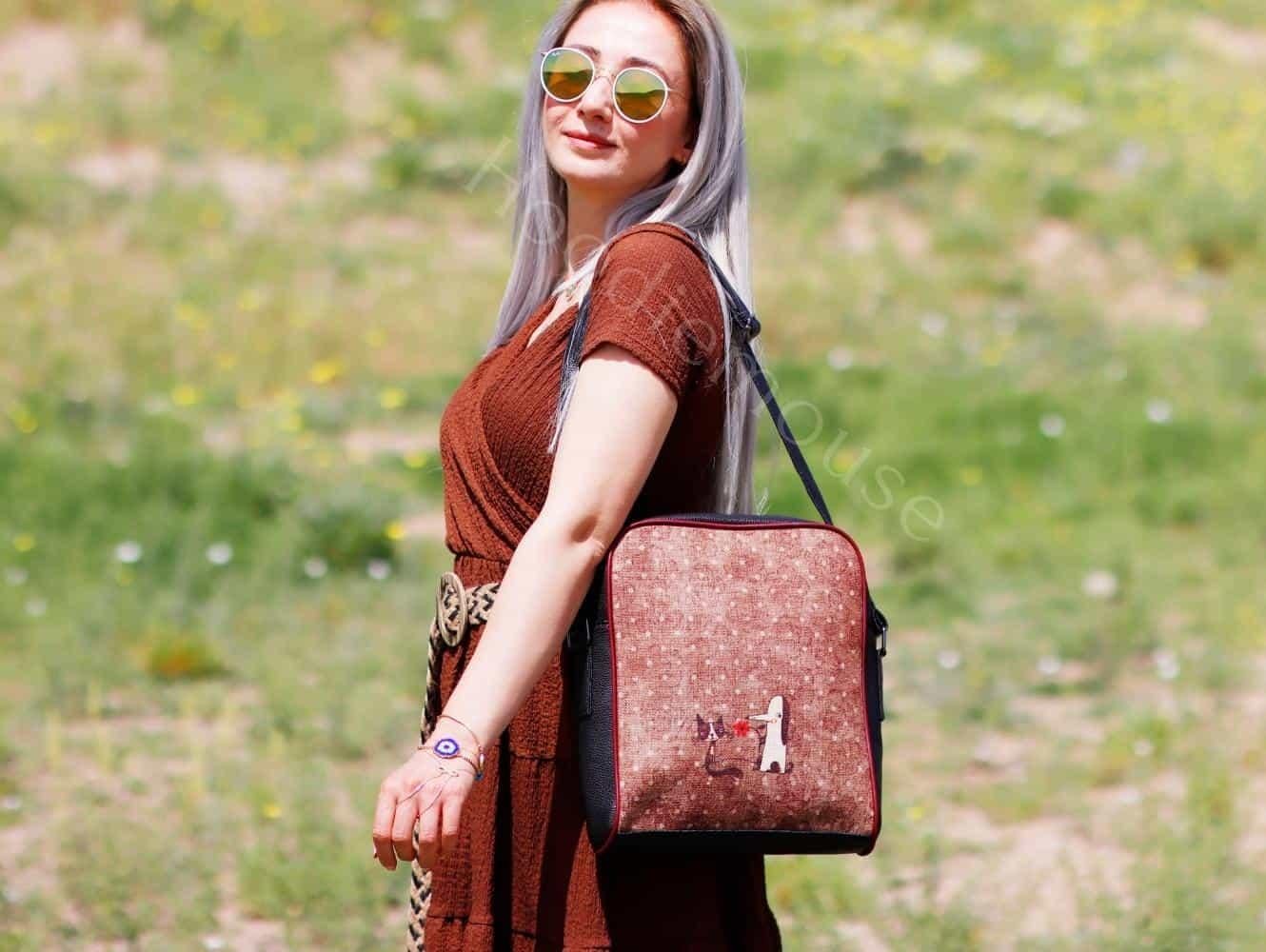 Tilki Figürlü Büyük Postacı Kol Çantası Etnik Bohem Style - SİYAH