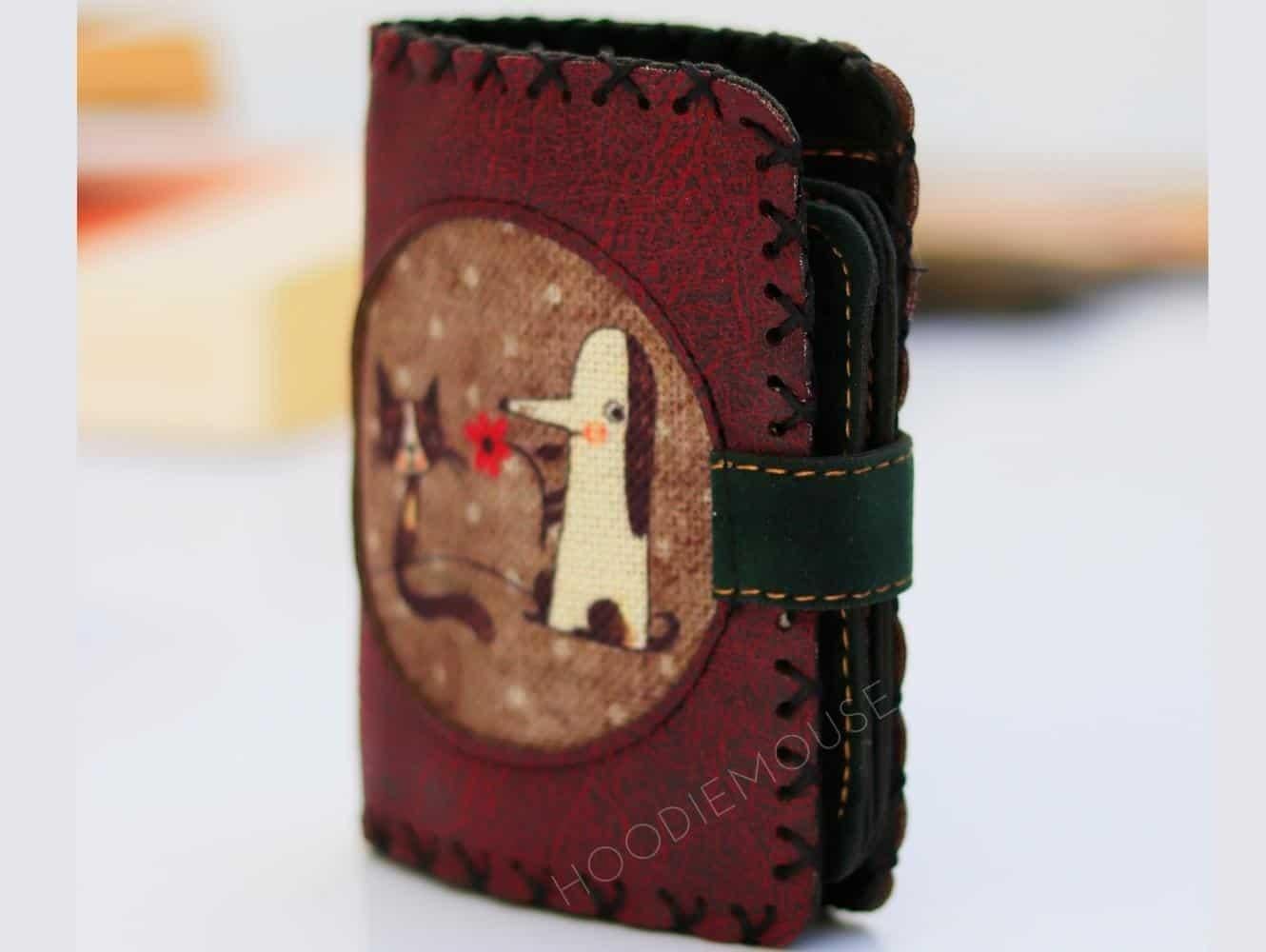 TILKI Figürlü Küçük Cüzdan Etnik Bohem Retro Style - BORDO