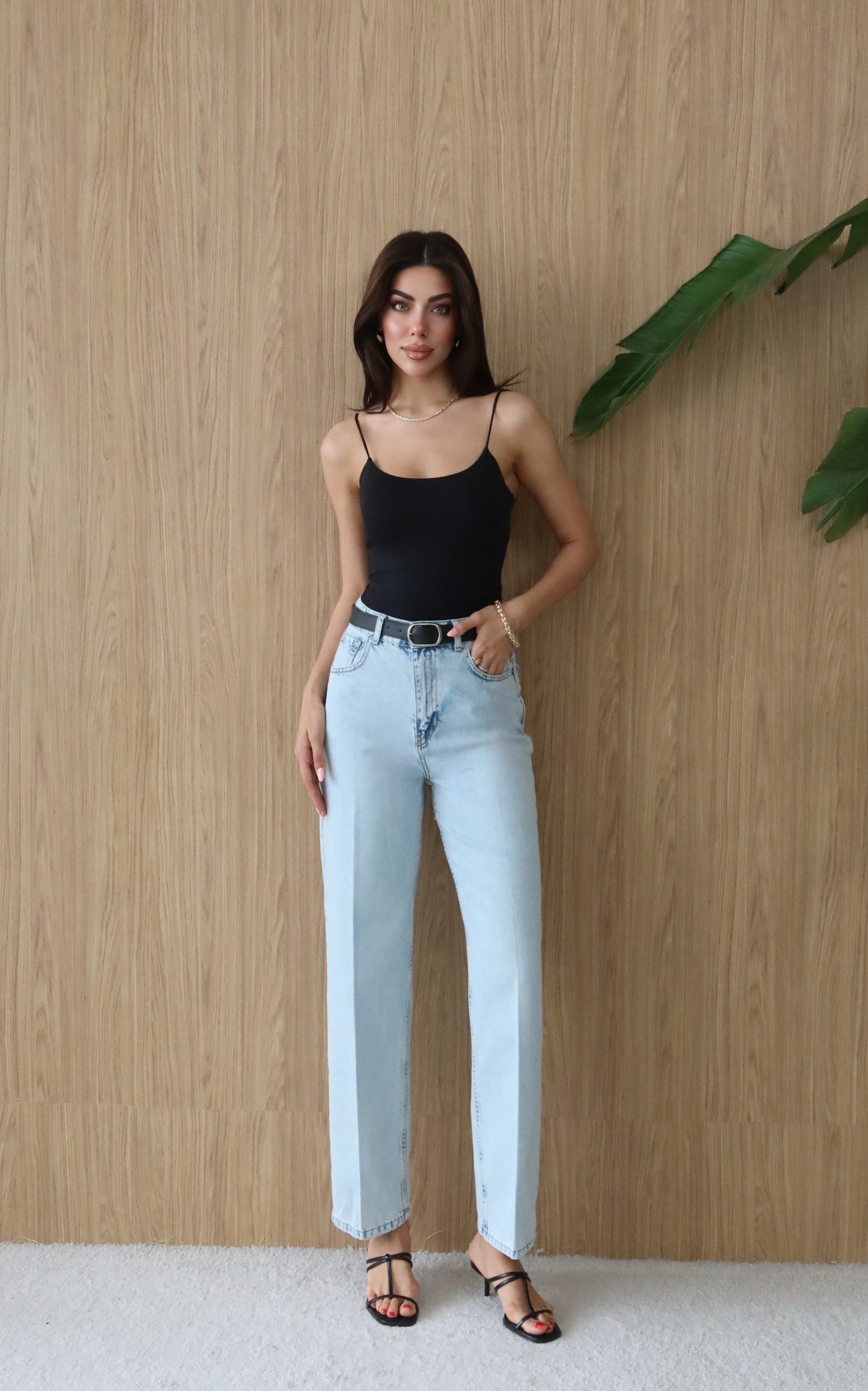 LACARINOYüksek Bel Kemer Detaylı Balon Kalıp Light Blue Jean Pantolon