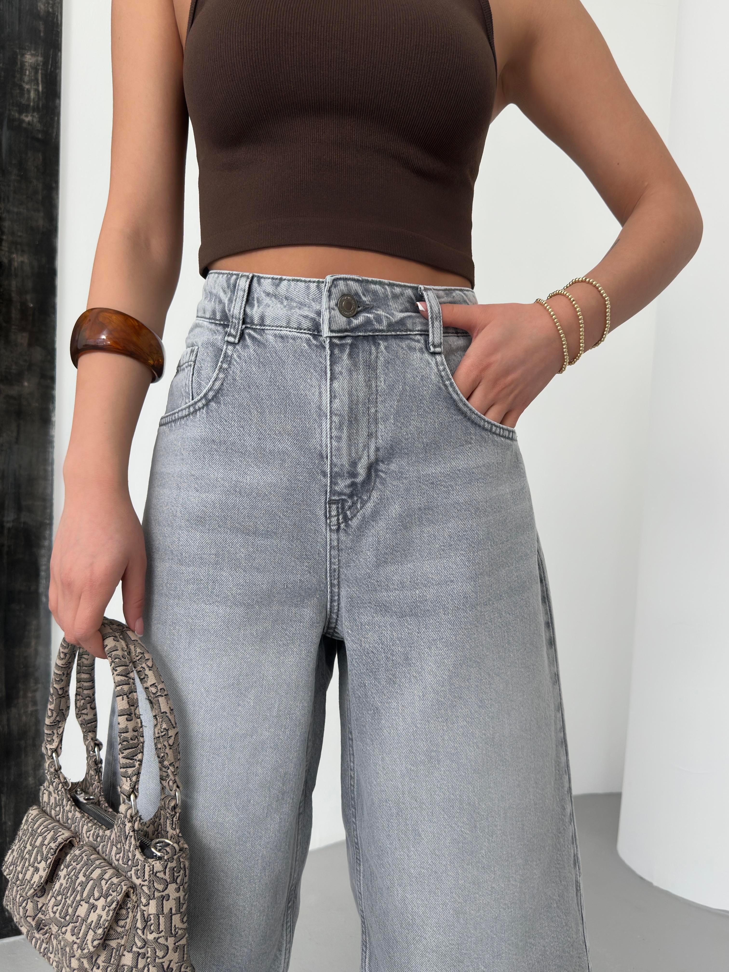 LACARINOKadın Baggy Model Gri Bermuda Jean