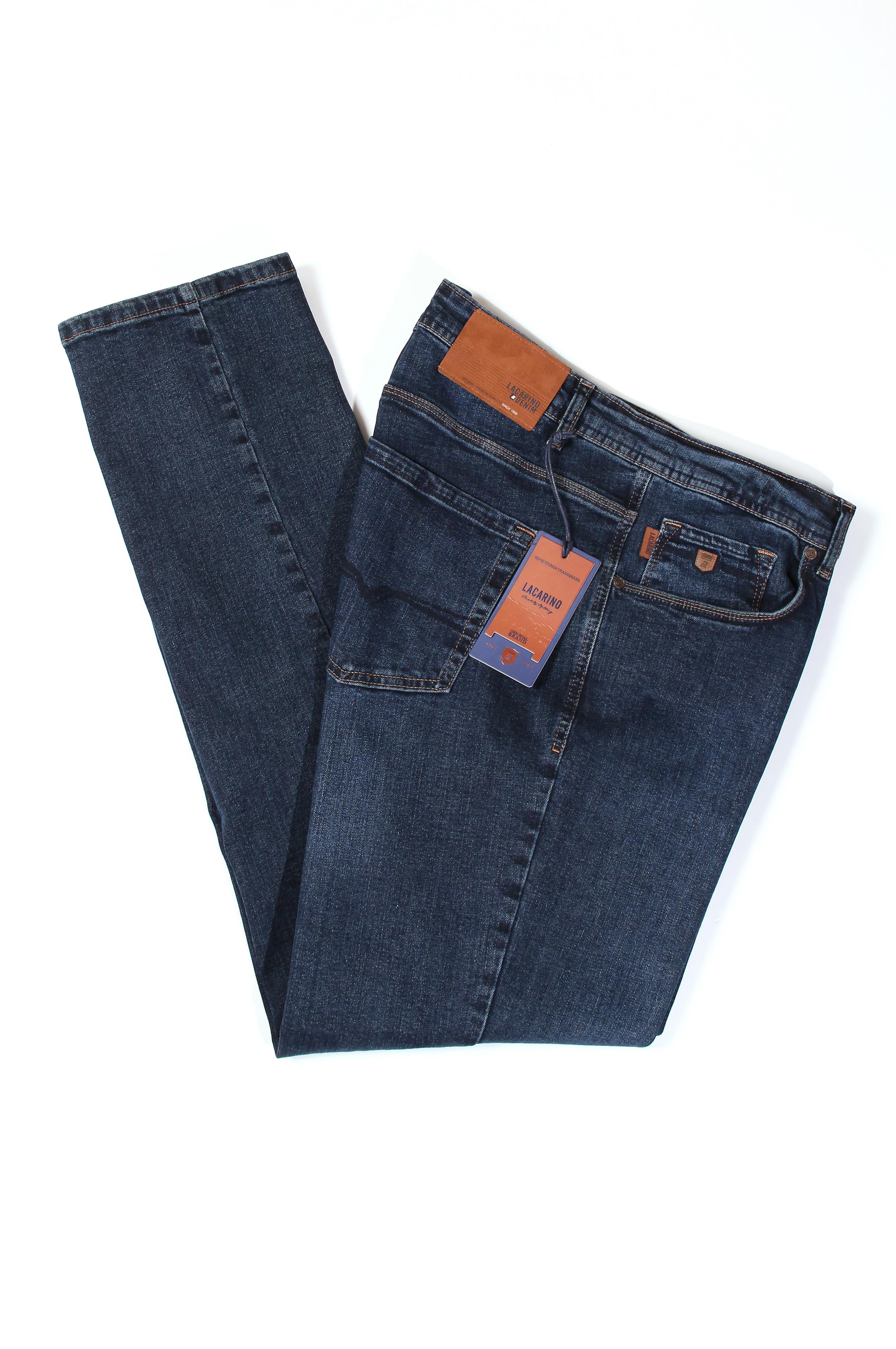 LACARINOHigh Waisted Double Cut Straight Leg Dark Blue Jeans