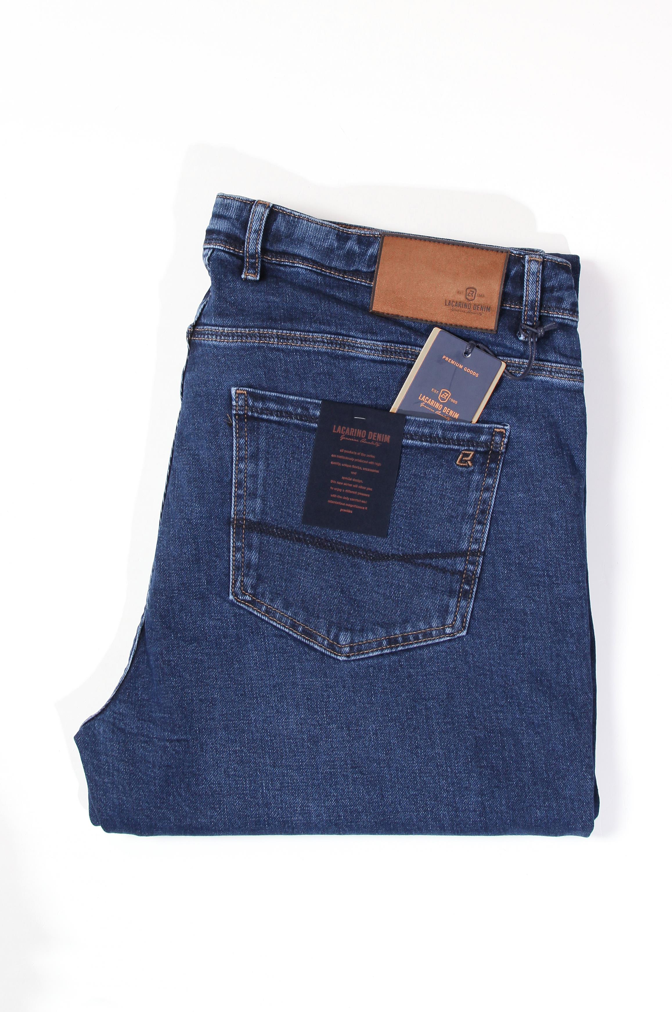 LACARINOErkek Yüksek Bel Battal Kesim Boru Paça Ocean Blue Jean Pantolon