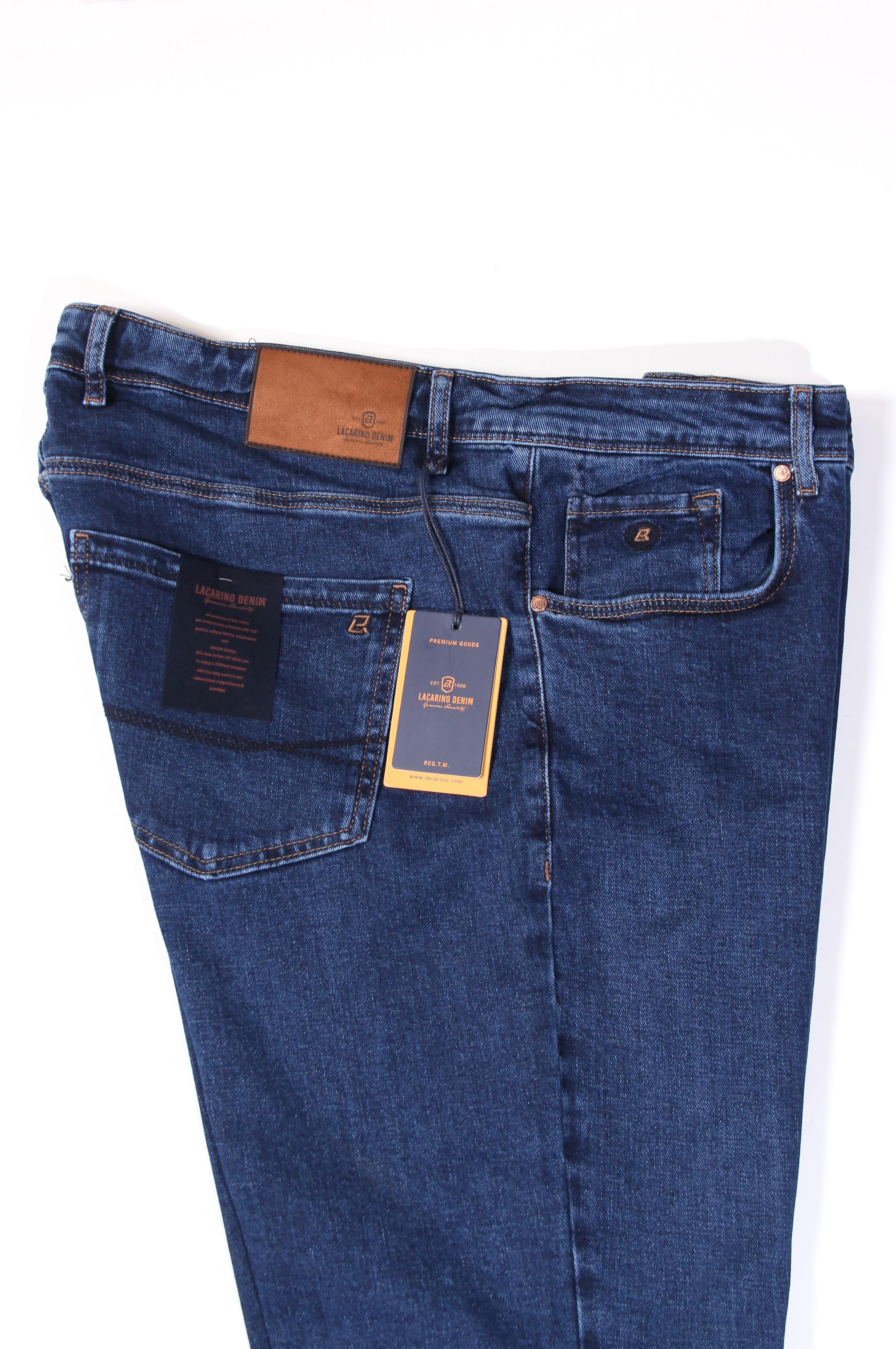 LACARINOErkek Yüksek Bel Battal Kesim Boru Paça Ocean Blue Jean Pantolon