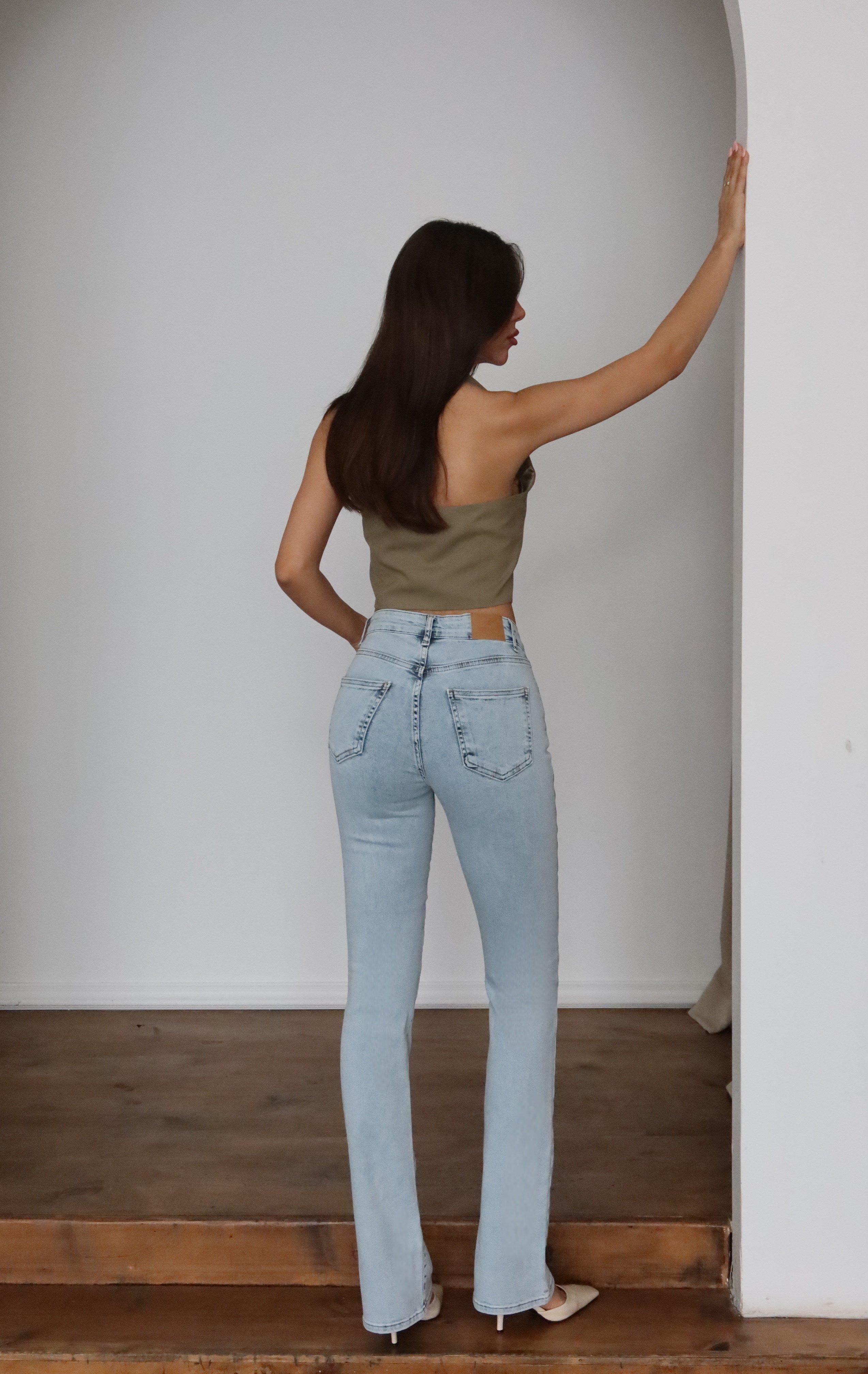 LACARINOYüksek Bel Yarım İspanyol Paça Light Blue Jean Pantolon