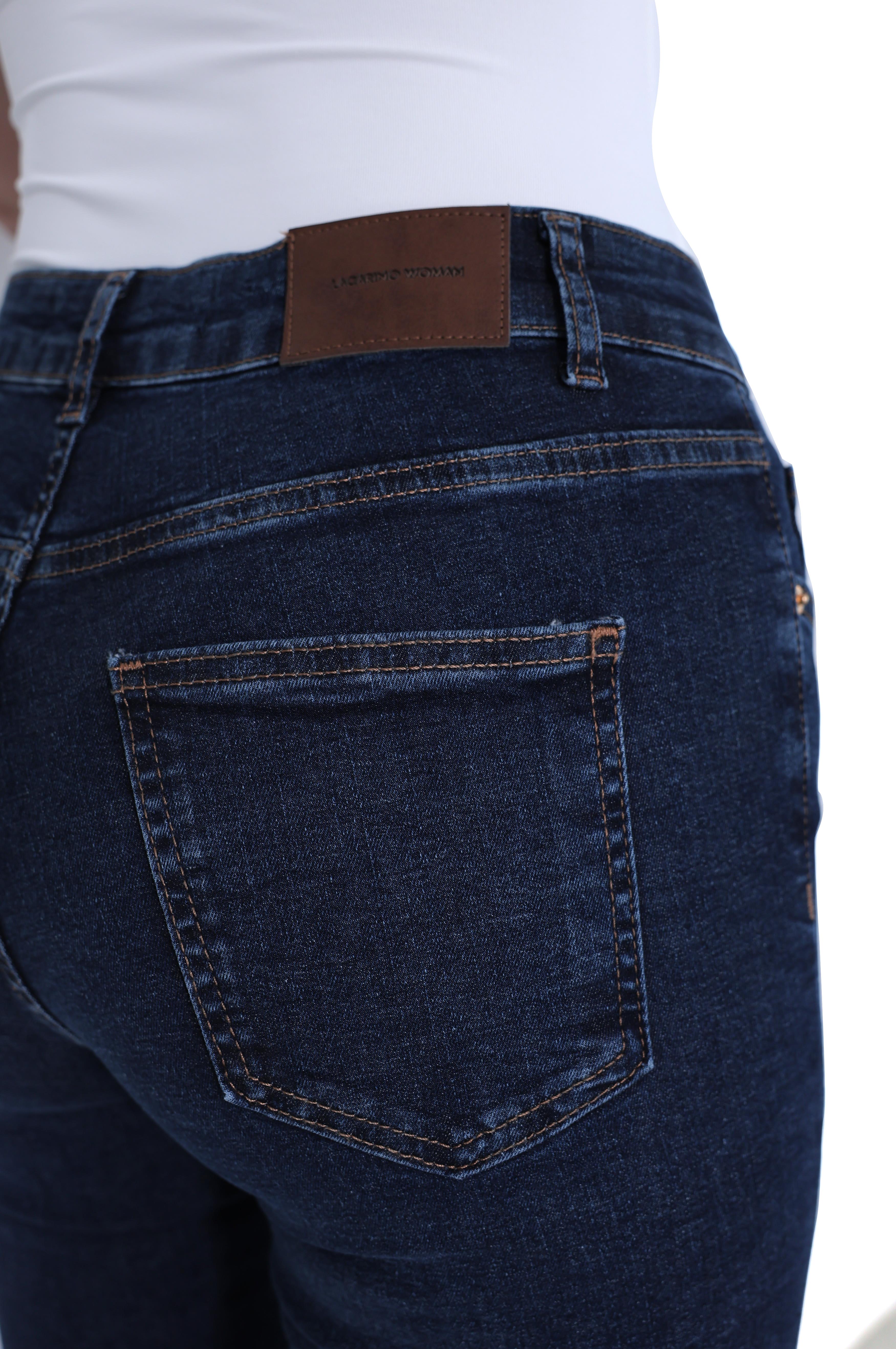 LACARINOZincir Detaylı Yarım İspanyol paça Dark Blue Jean Pantolon