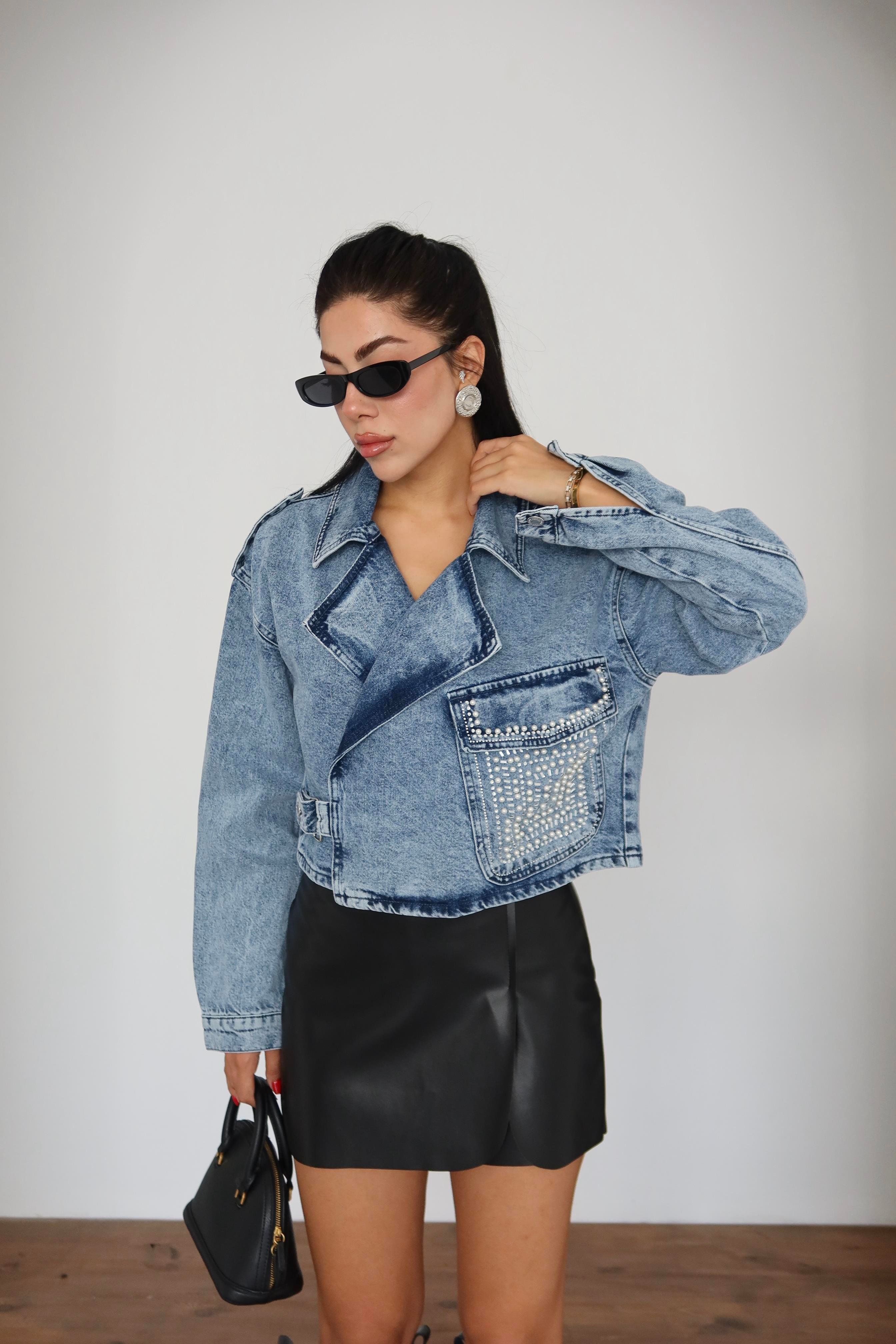 LACARINOStone Detailed Blue Jacket