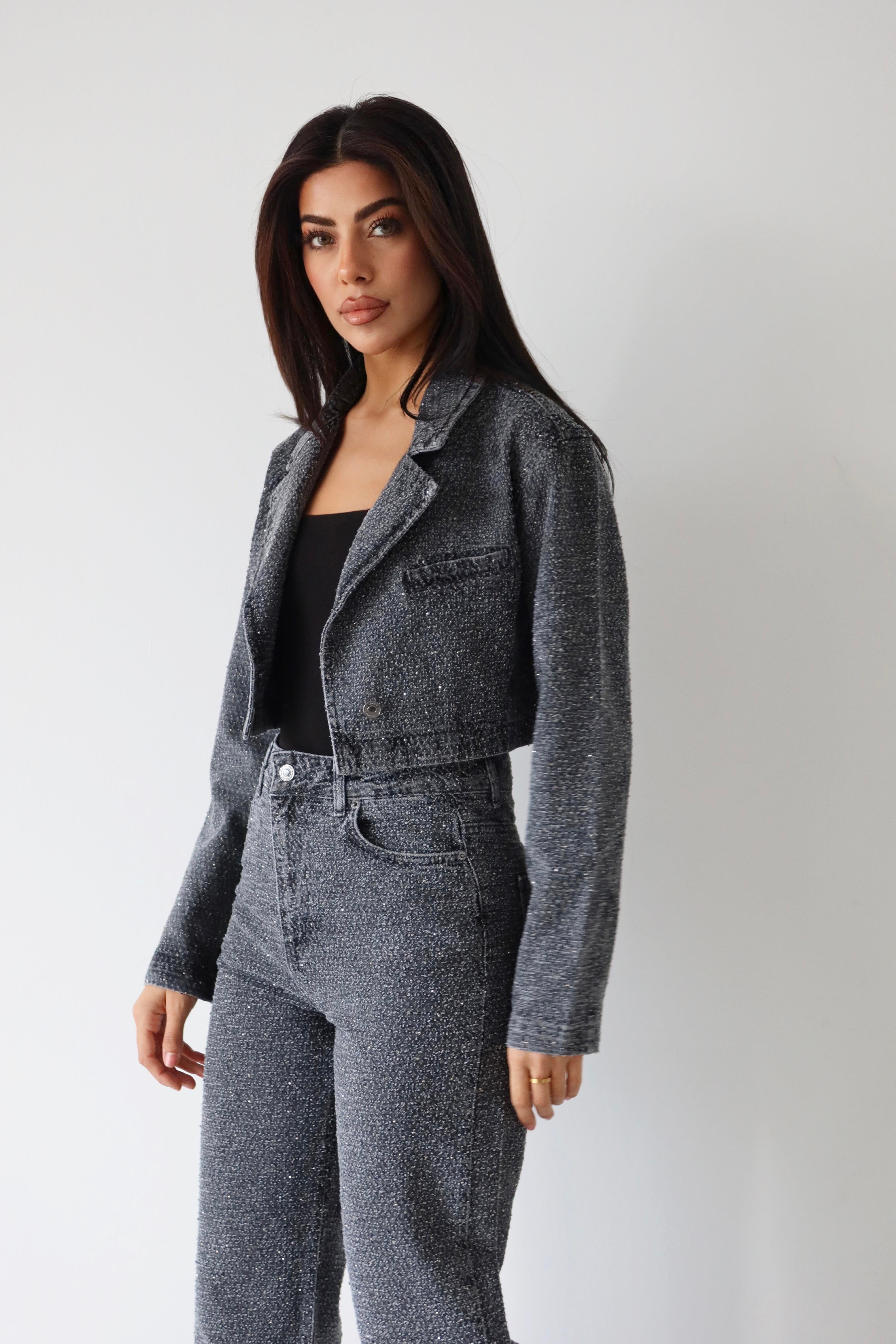 LACARINOKadın Koyu Gri Taşlı Ceket