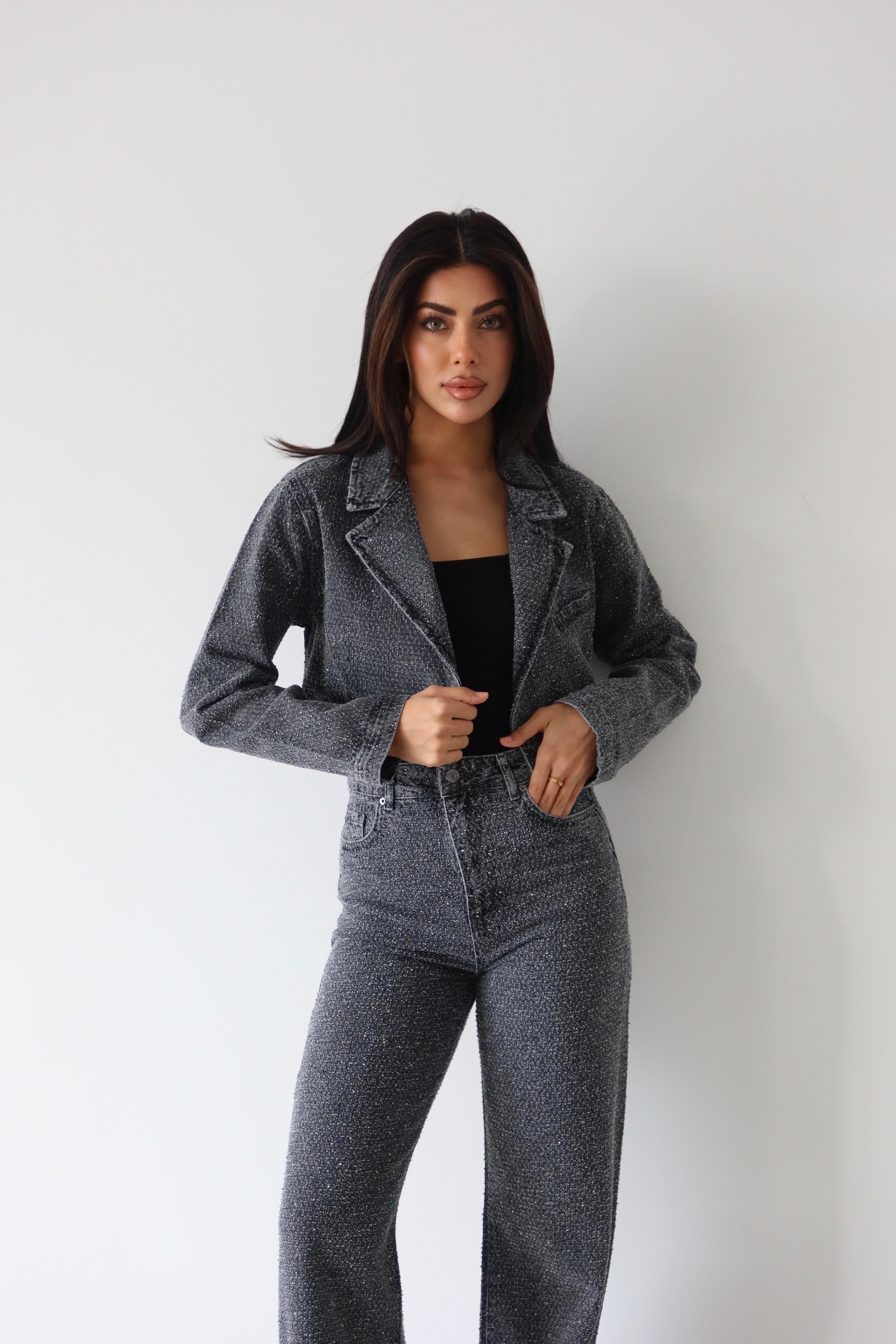 LACARINOKadın Koyu Gri Taşlı Ceket