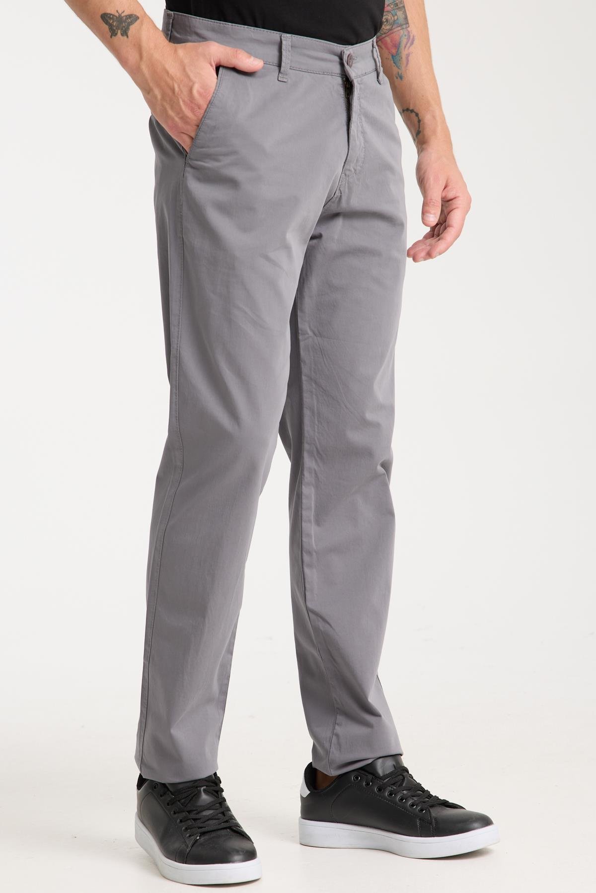 LACARINOErkek Yüksek Bel Boru Paça Paça Antrasit Chino Pantolon