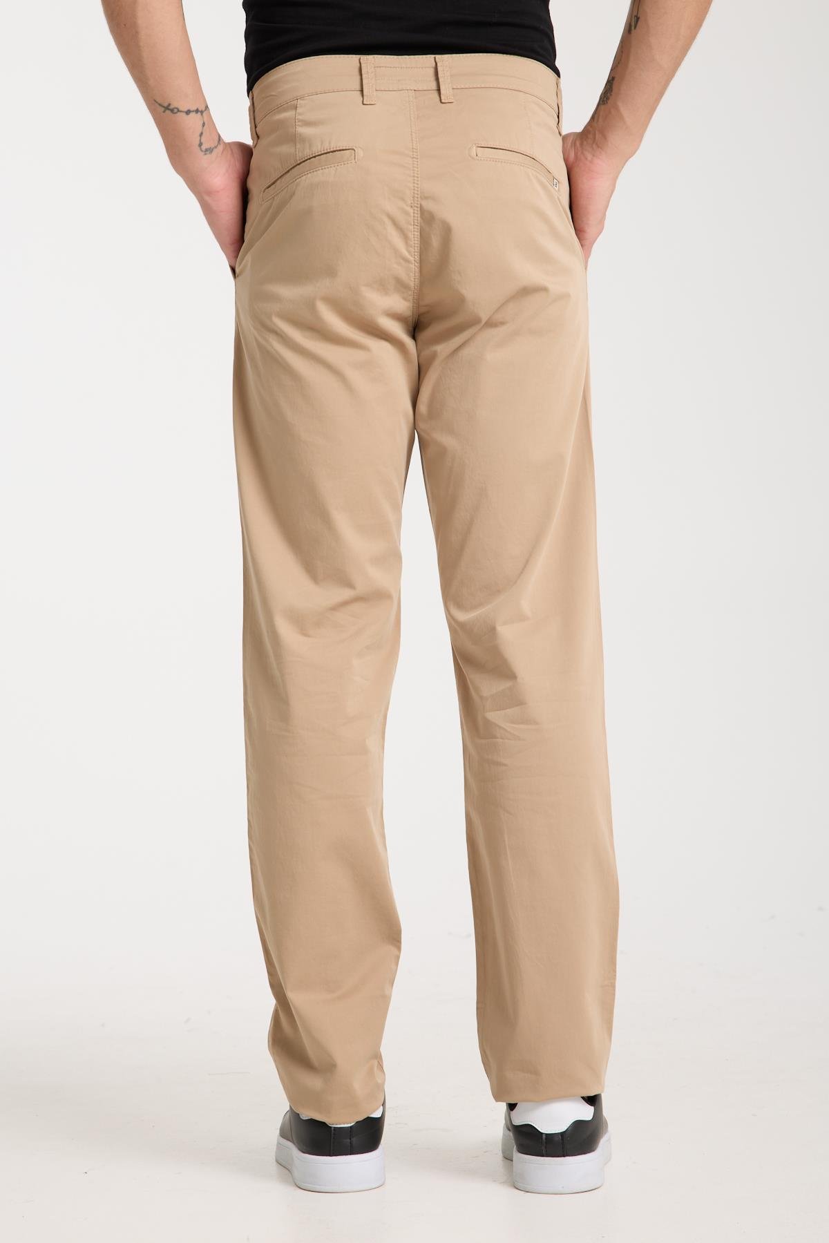LACARINOErkek Yüksek Bel Boru Paça Paça Bej Chino Pantolon