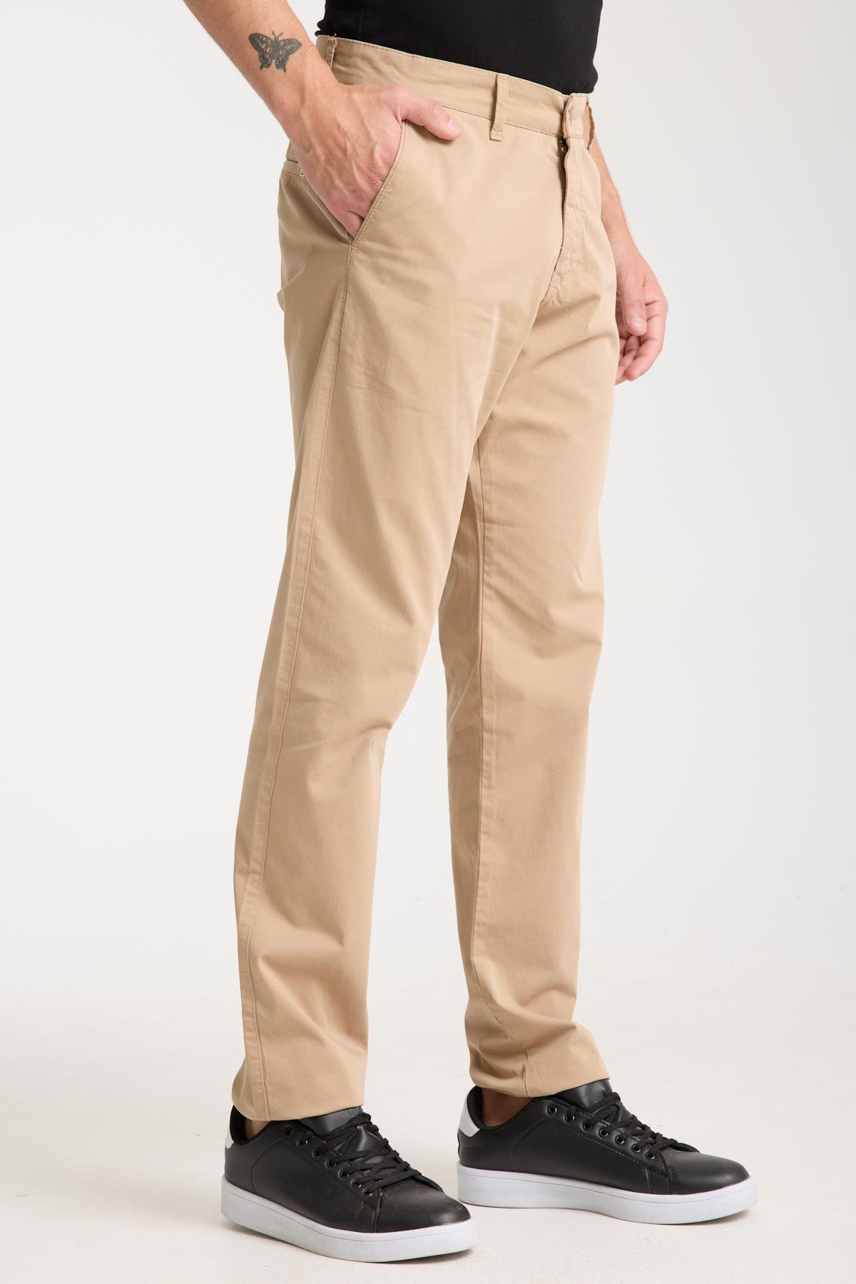 LACARINOErkek Yüksek Bel Boru Paça Paça Bej Chino Pantolon