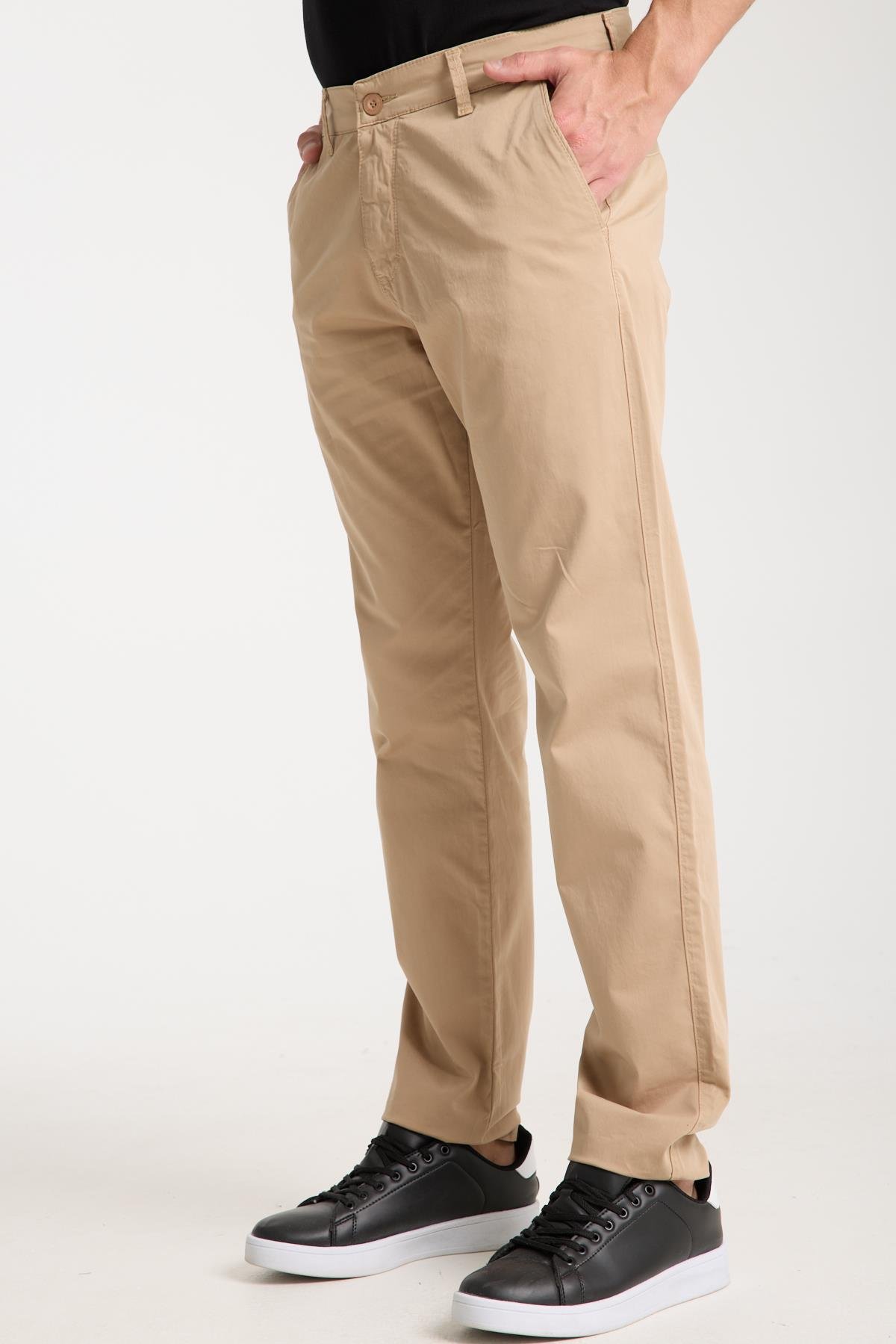 LACARINOErkek Yüksek Bel Boru Paça Paça Bej Chino Pantolon