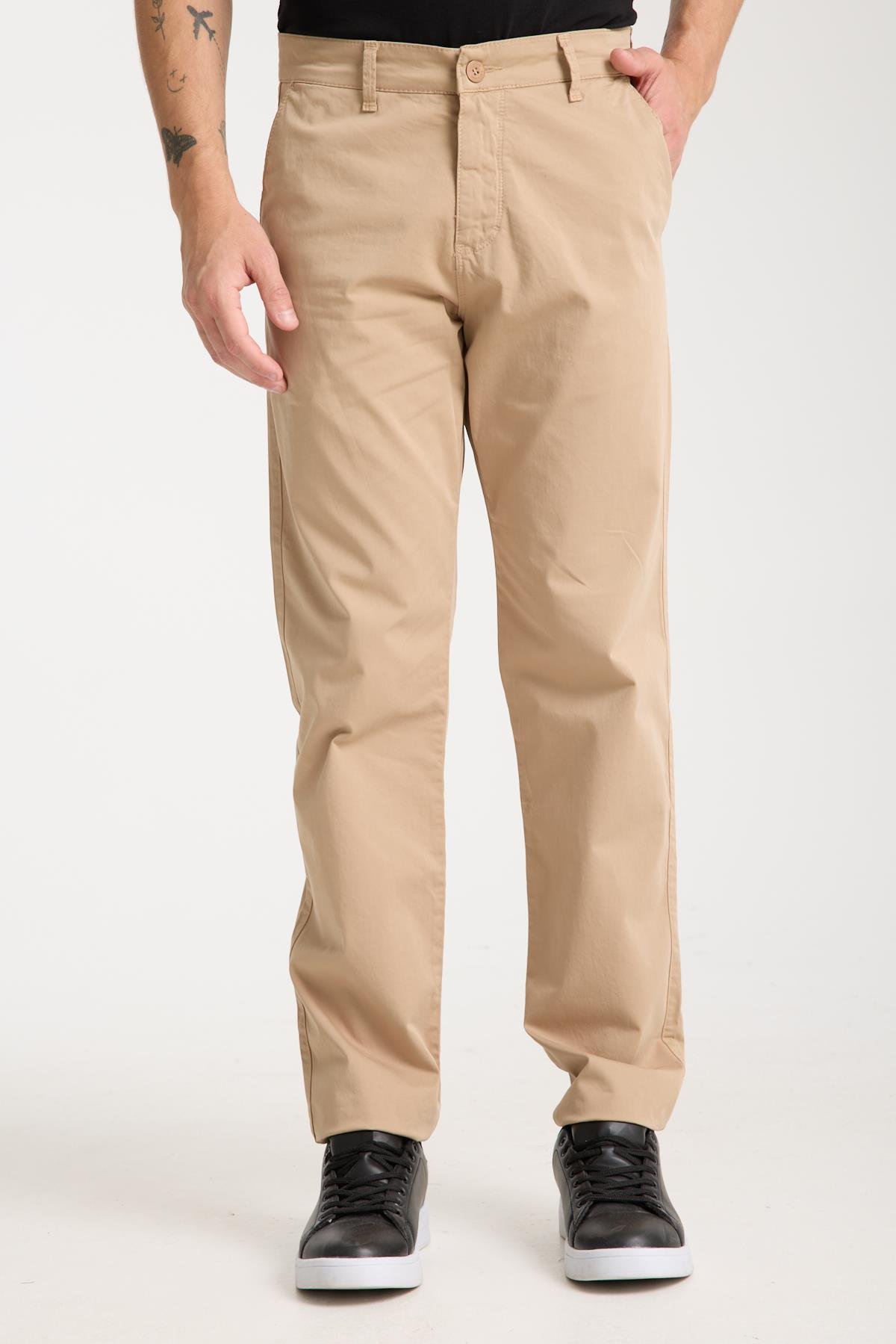 LACARINOErkek Yüksek Bel Boru Paça Paça Bej Chino Pantolon