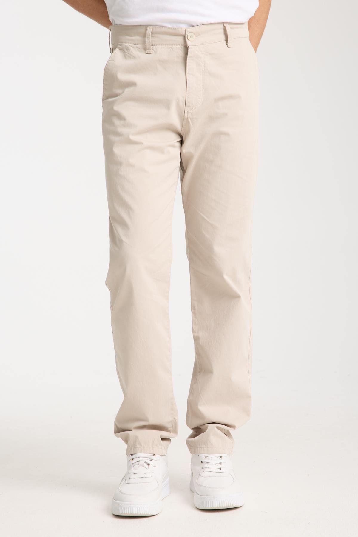 LACARINOErkek Yüksek Bel Boru Paça Paça Ekru Chino Pantolon