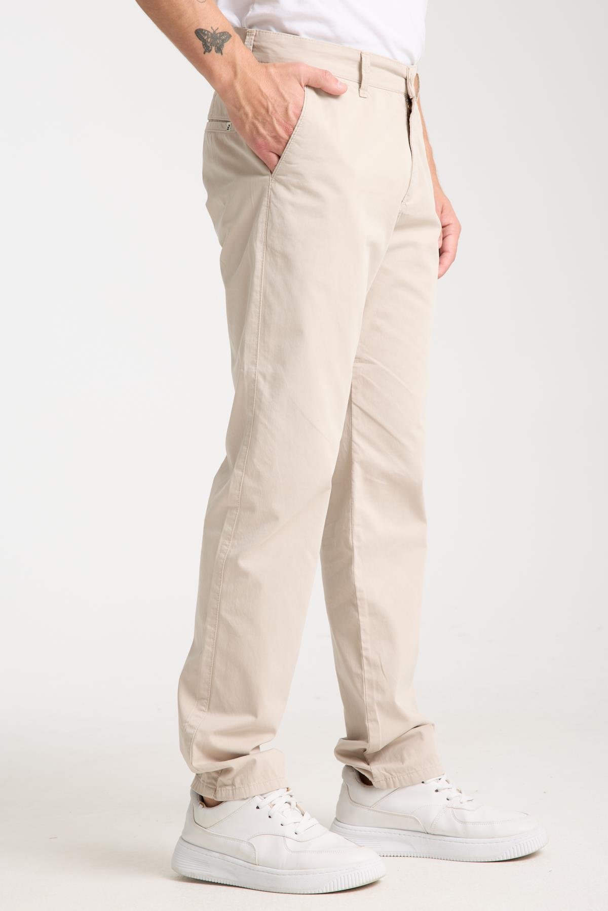 LACARINOErkek Yüksek Bel Boru Paça Paça Ekru Chino Pantolon