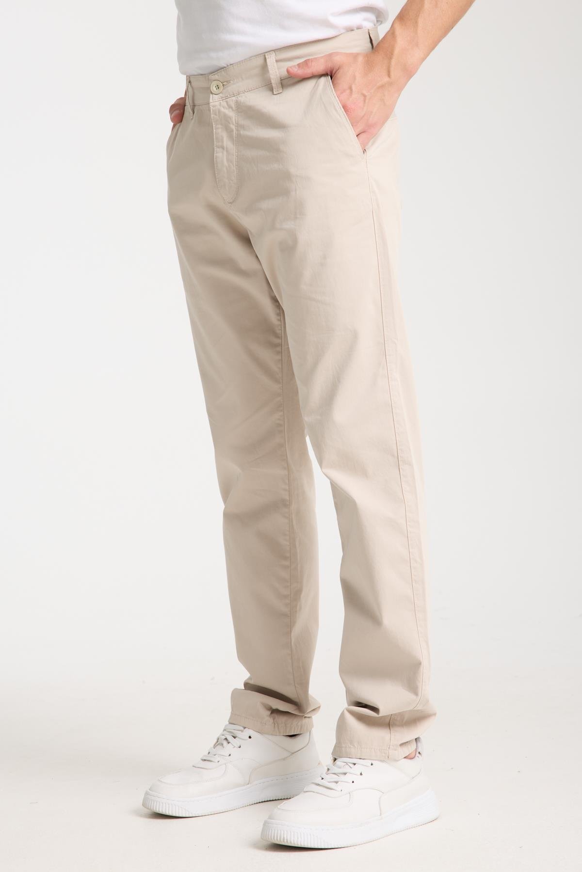 LACARINOErkek Yüksek Bel Boru Paça Paça Ekru Chino Pantolon