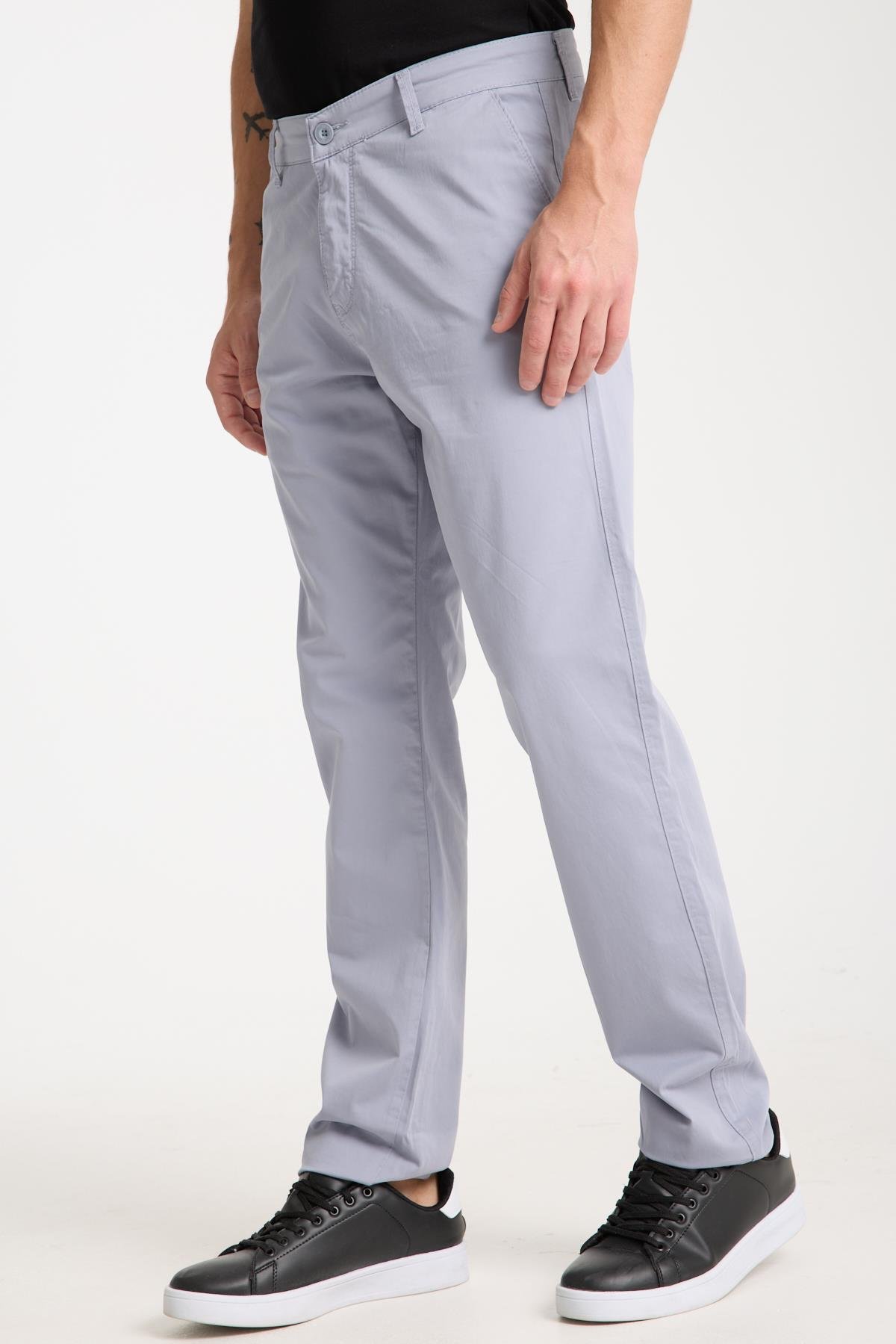 LACARINOErkek Yüksek Bel Boru Paça Paça Gri Chino Pantolon
