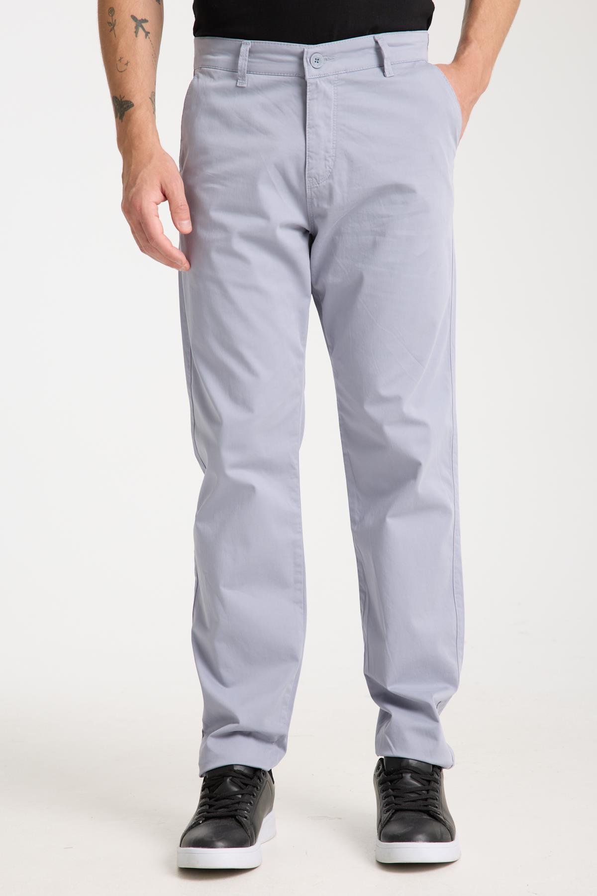 LACARINOErkek Yüksek Bel Boru Paça Paça Gri Chino Pantolon