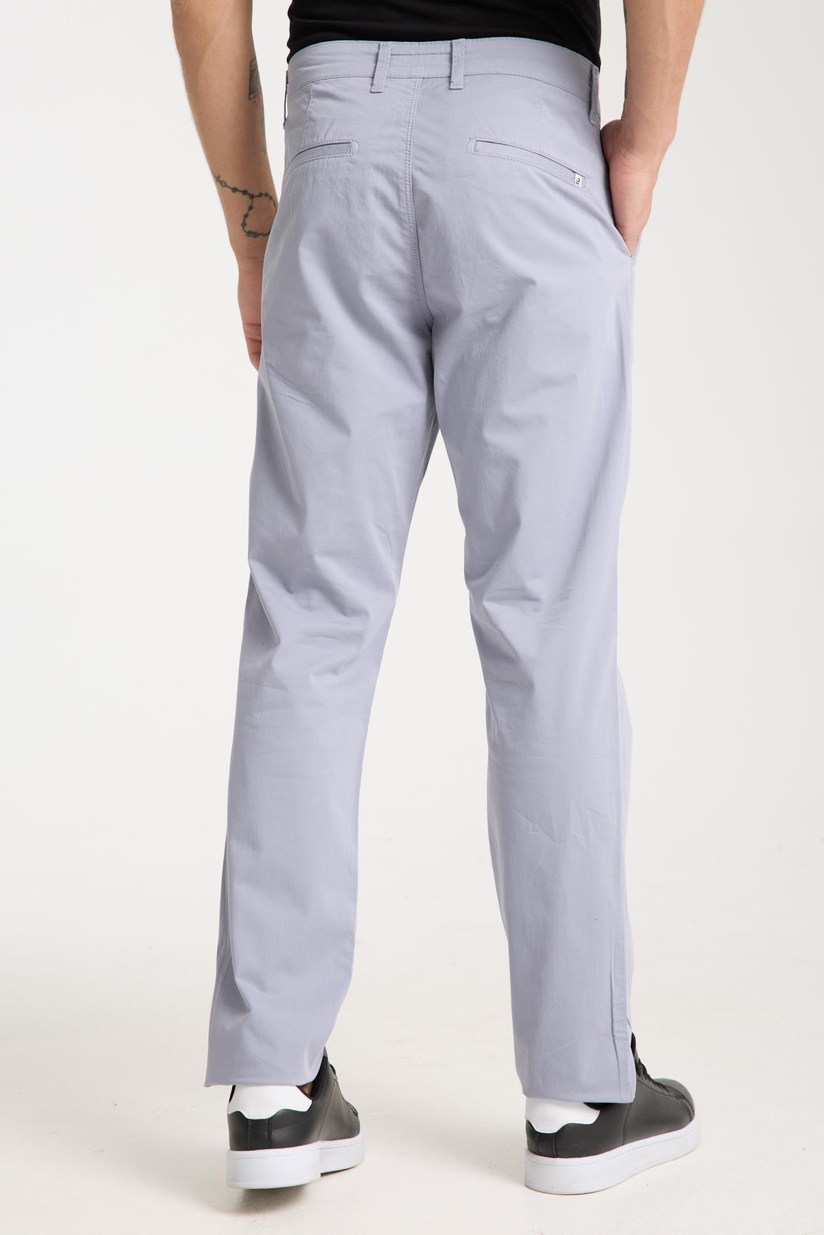 LACARINOErkek Yüksek Bel Boru Paça Paça Gri Chino Pantolon