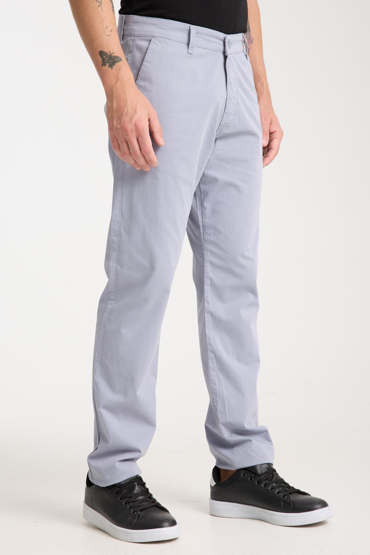 LACARINOErkek Yüksek Bel Boru Paça Paça Gri Chino Pantolon