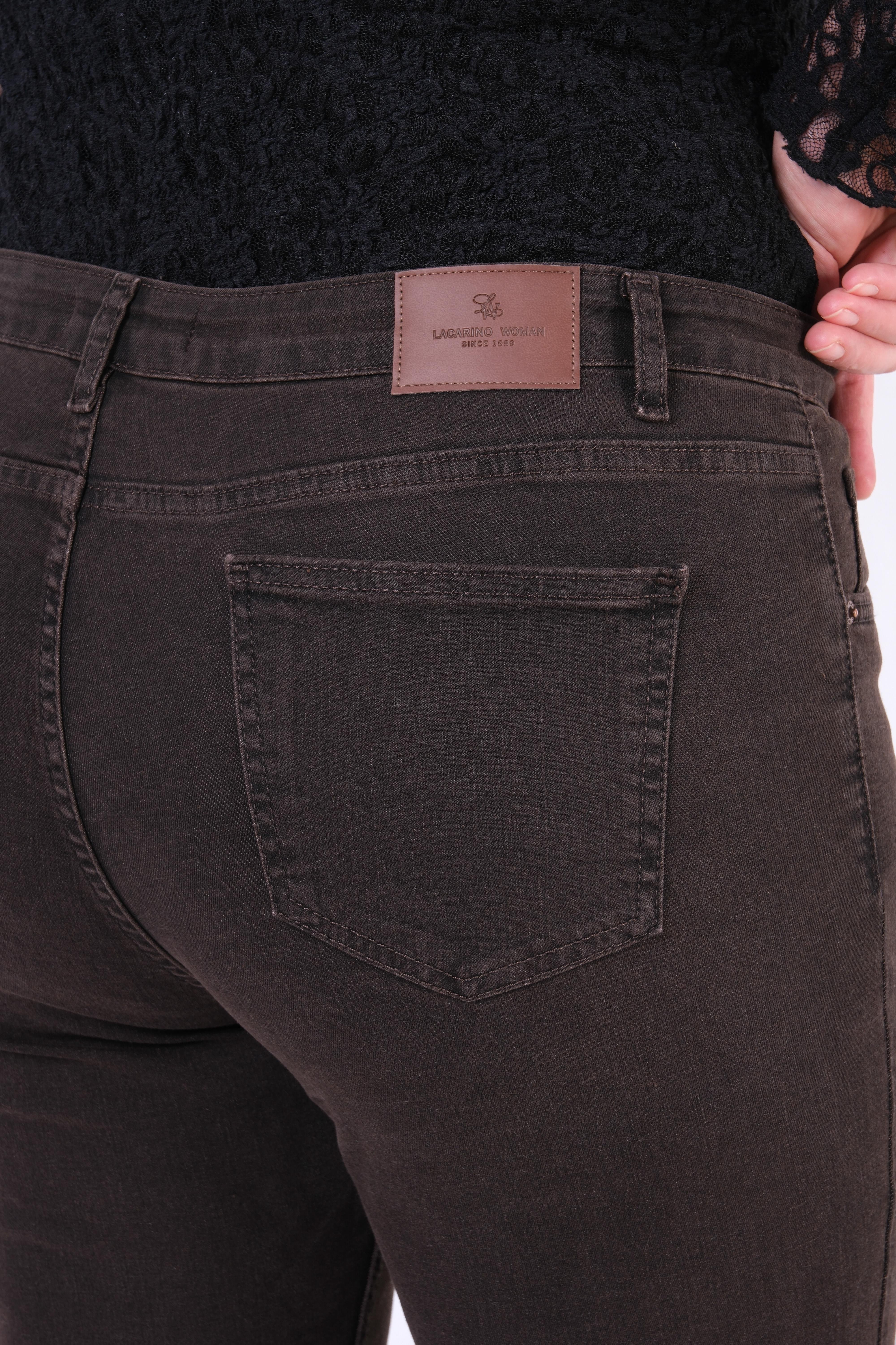 LACARINOYüksek Bel Battal Kesim Yarım İspanyol Paça Dark Kahve Jean Pantolon