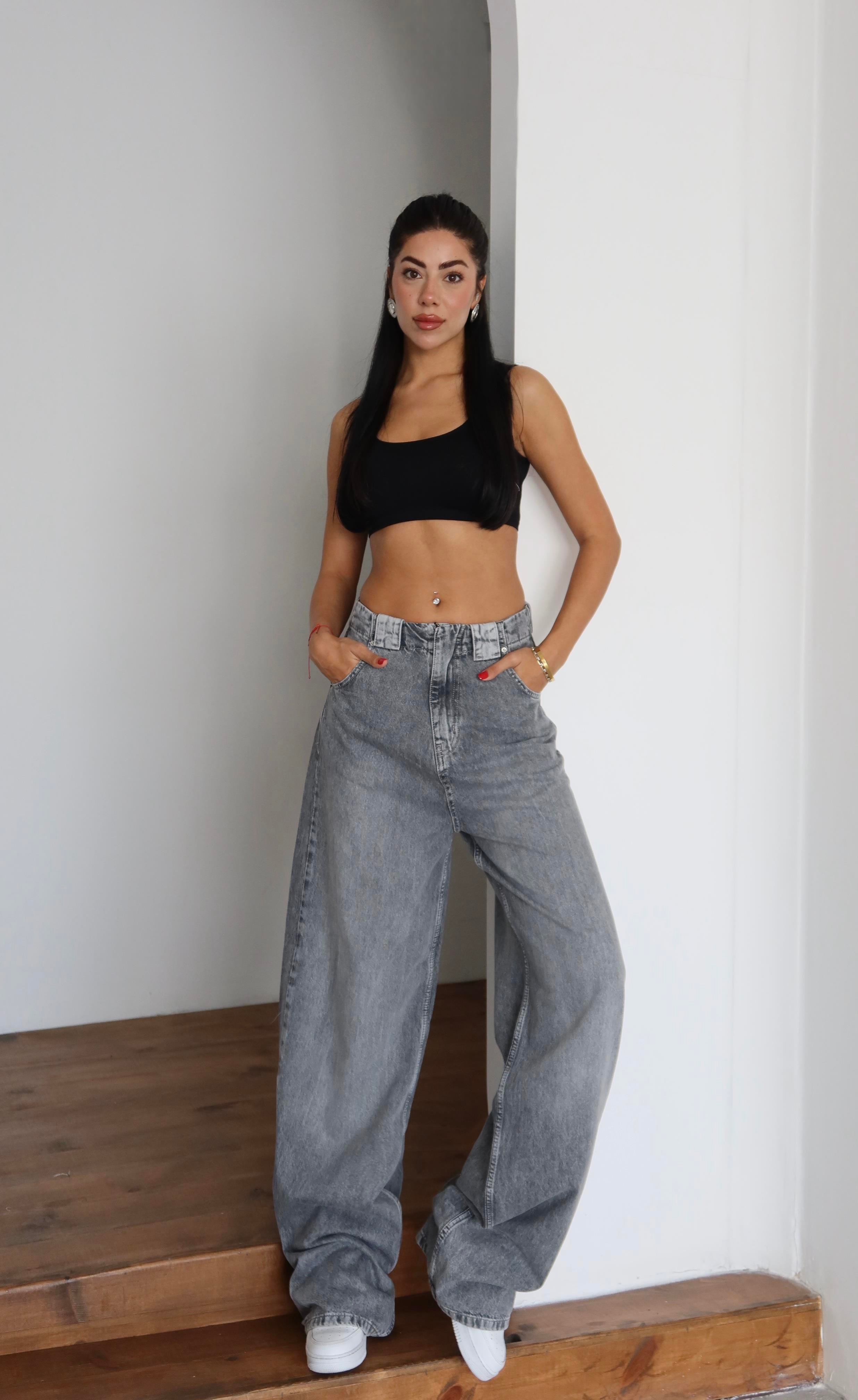 LACARINOHigh Waist Loose Cut Light Grey Jeans