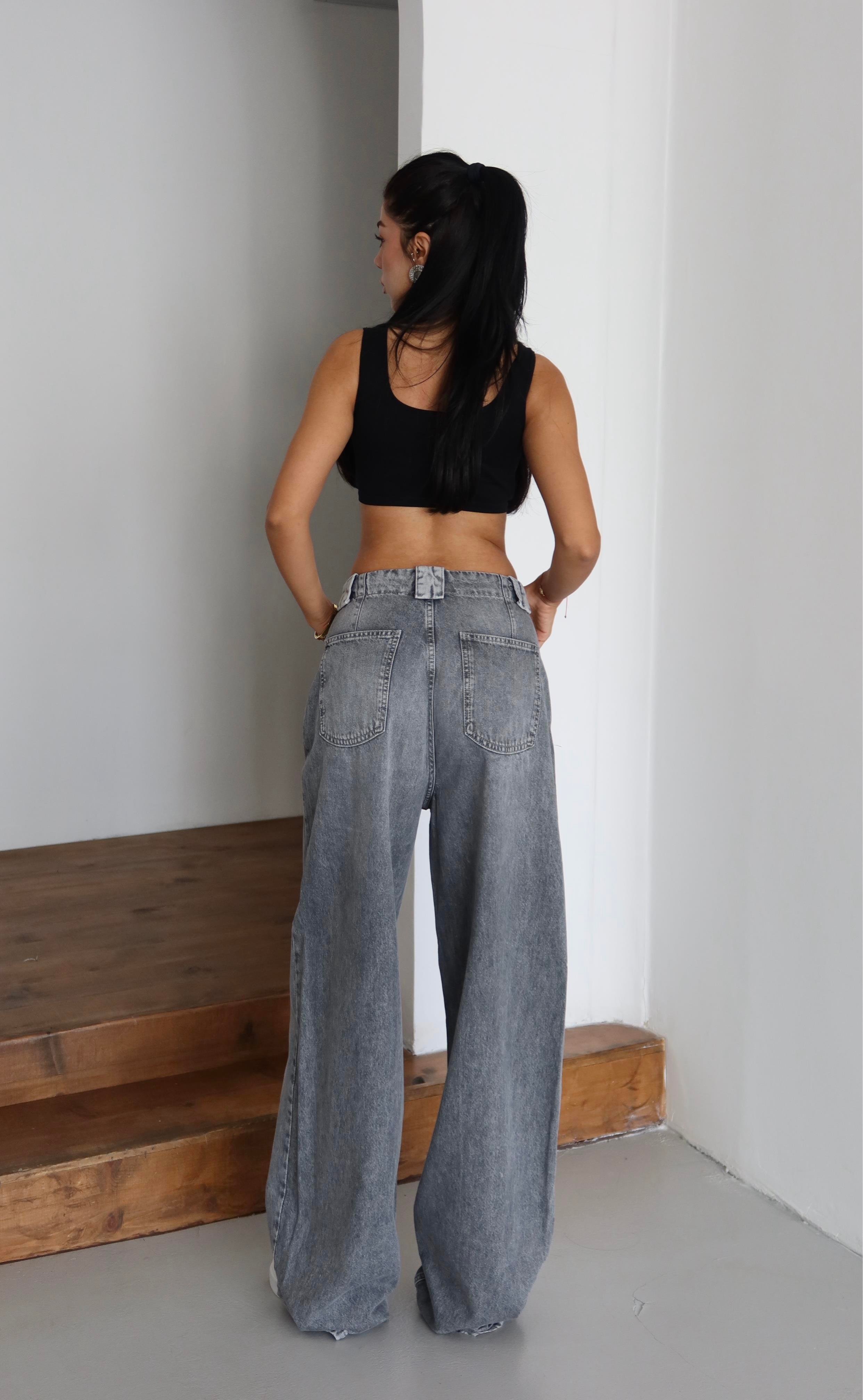 LACARINOHigh Waist Loose Cut Light Grey Jeans