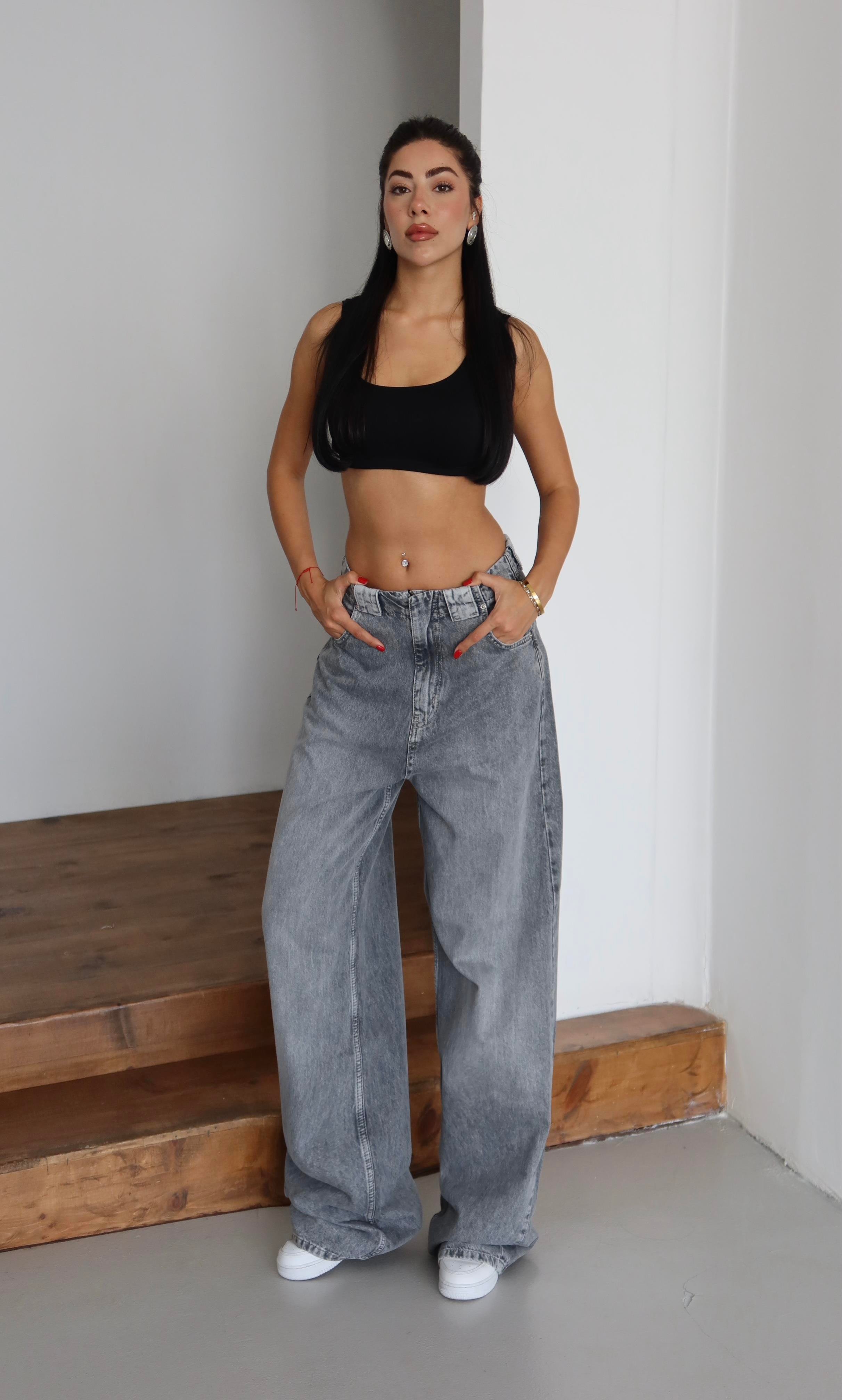LACARINOHigh Waist Loose Cut Light Grey Jeans