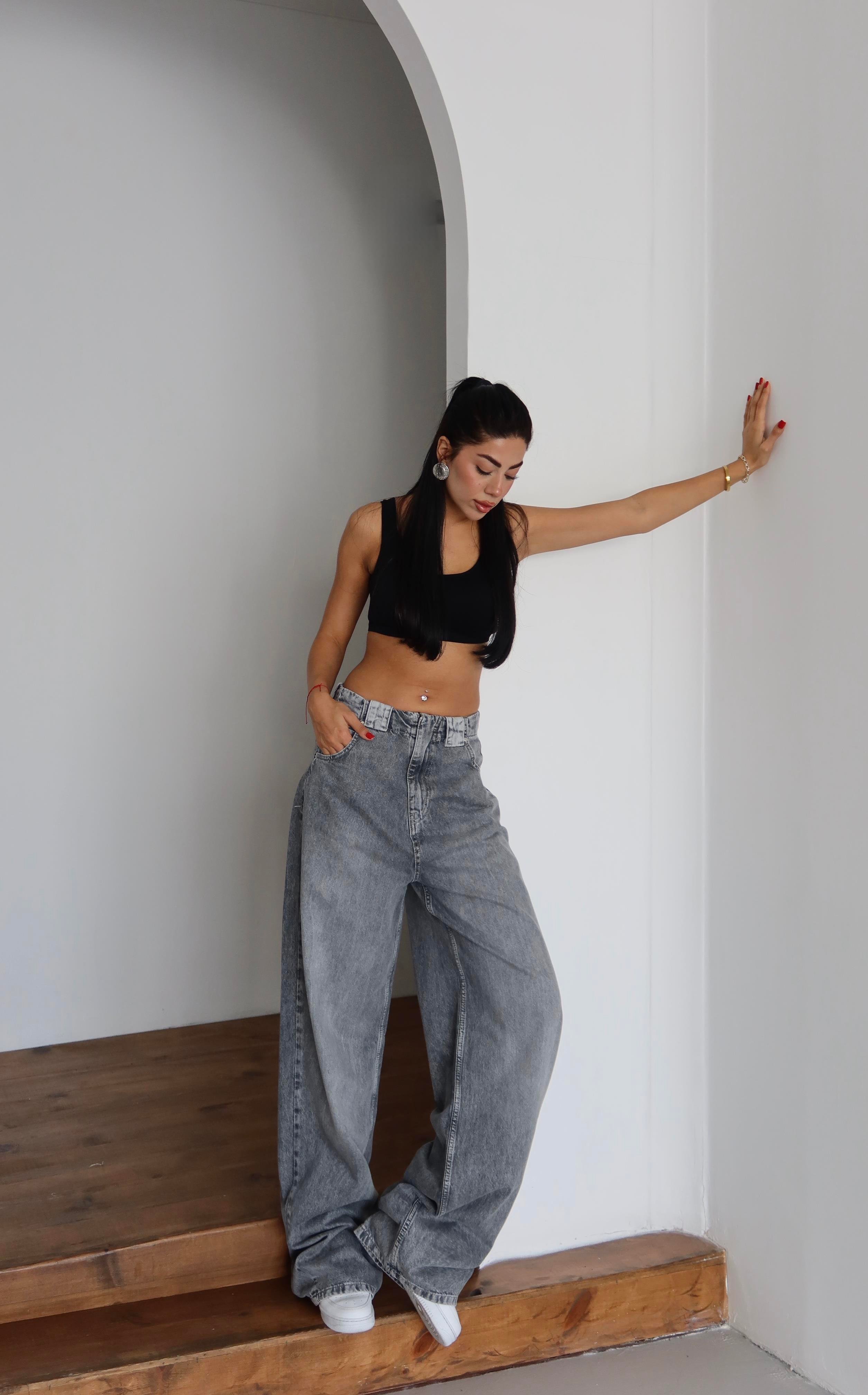 LACARINOHigh Waist Loose Cut Light Grey Jeans
