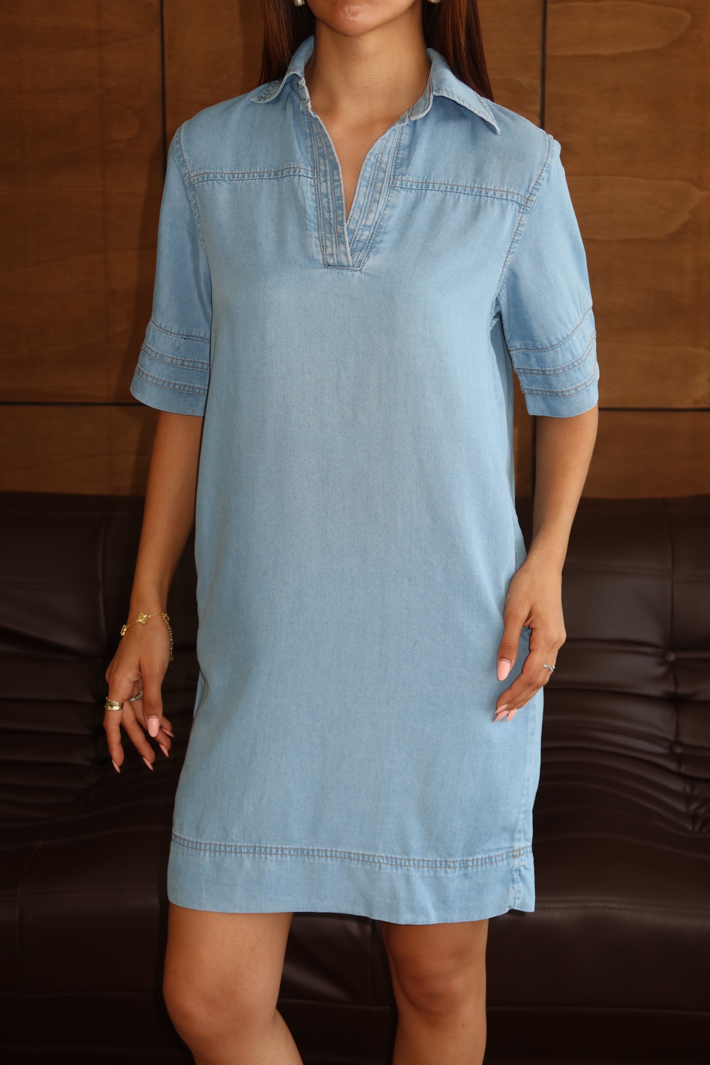 LACARINOGömlek Yaka Yandan Cep Detaylı Light Blue Tencel Elbise