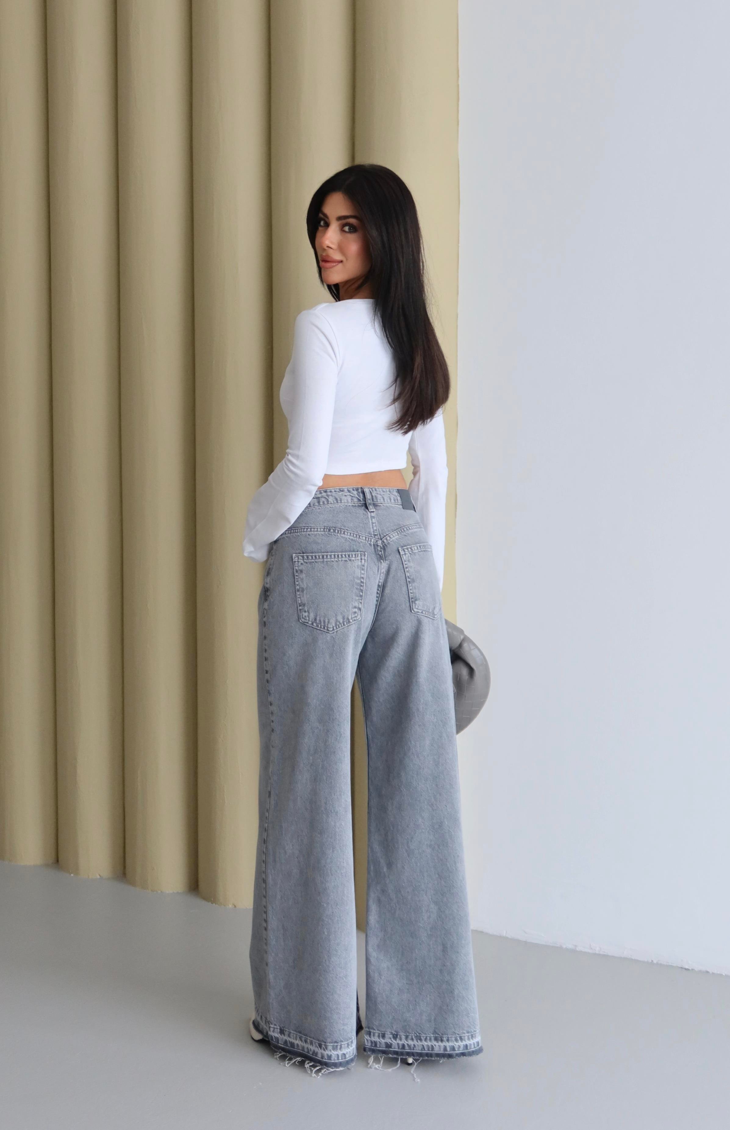 LACARINOYüksek Bel Extra Bol Paça Gri Jean Panolon