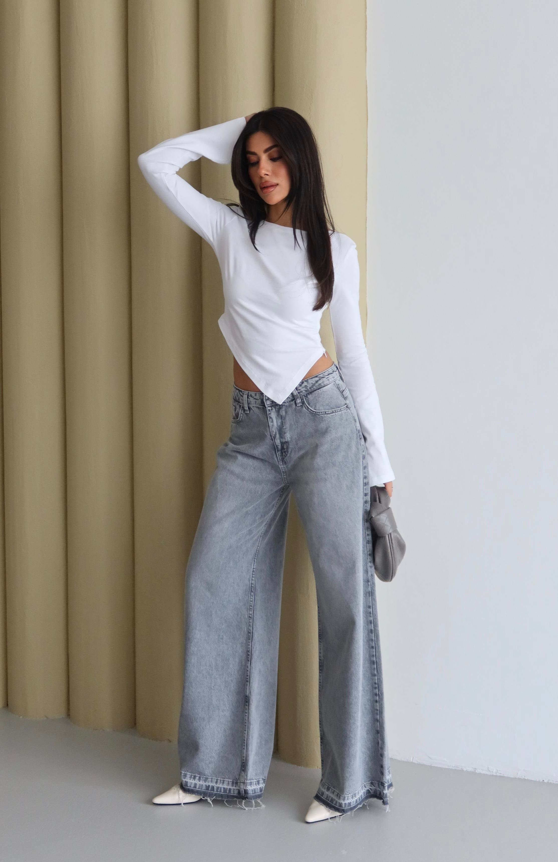 LACARINOYüksek Bel Extra Bol Paça Gri Jean Panolon