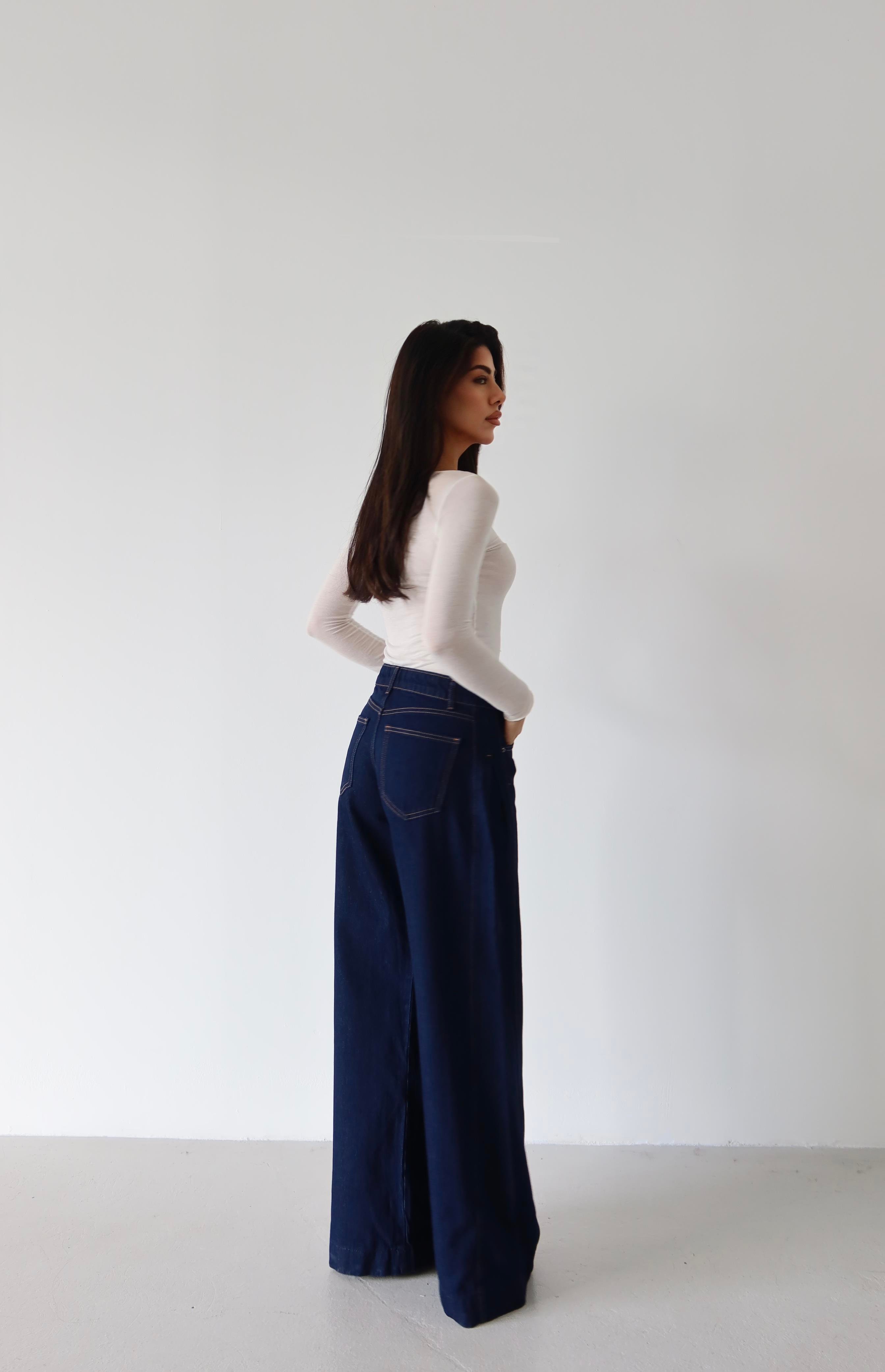 LACARINOYüksek Bel Yandan Pile Detaylı Extra Bol Kesim Rinse Jean Pantolon