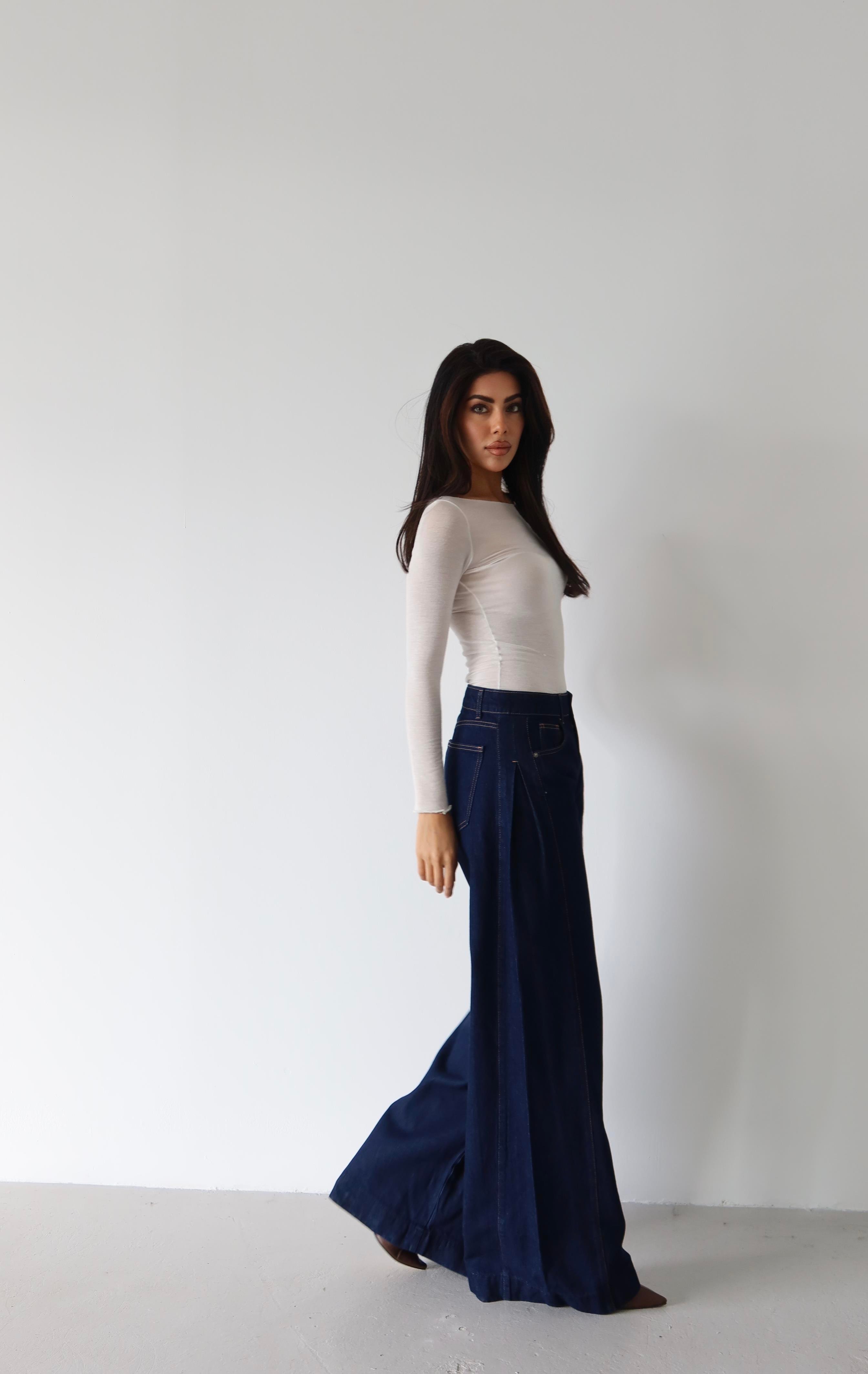 LACARINOYüksek Bel Yandan Pile Detaylı Extra Bol Kesim Rinse Jean Pantolon